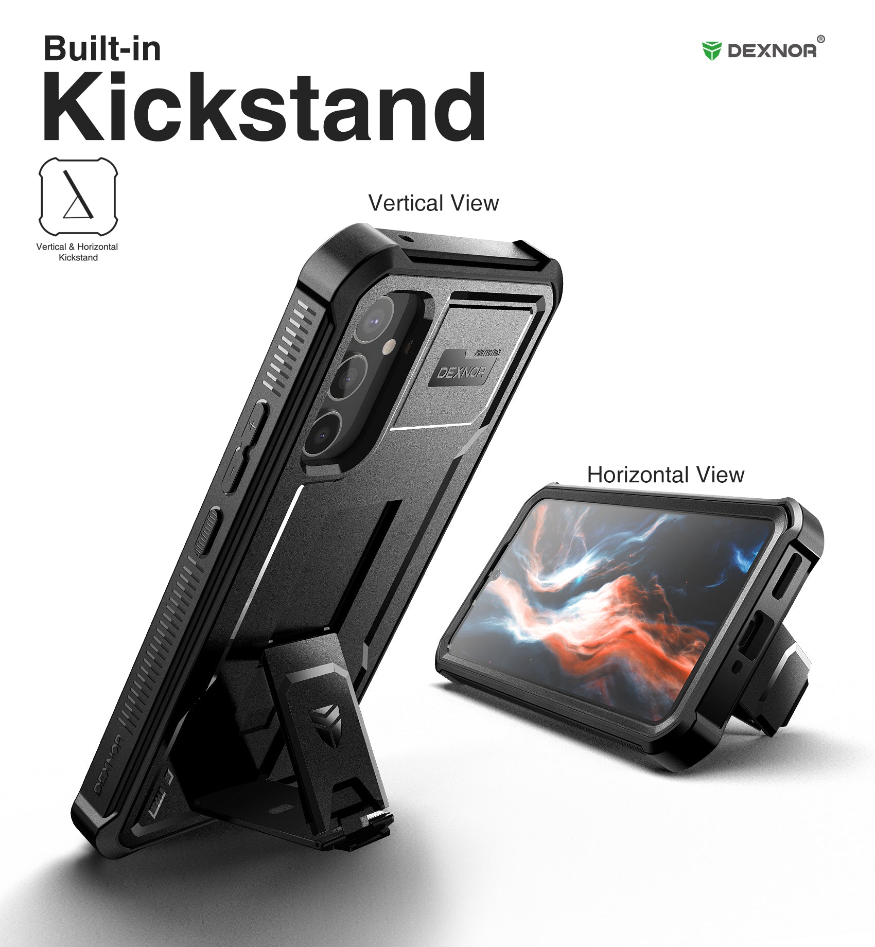 Dexnor Case for Samsung Galaxy A34 5G With Screen Protector Full Body Bumper Kickstand Heavy-duty Shockproof Rugged Cover.