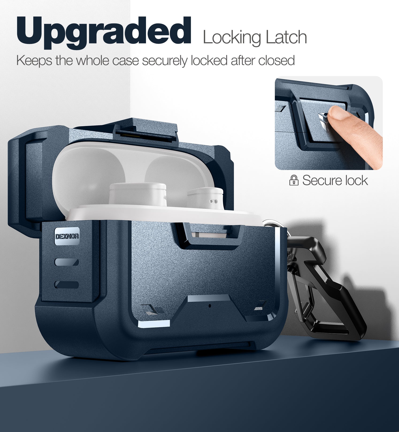 Dexnor Earphone Case for Beats Studio Buds 2021/Buds + 2023 with Secure Lock and Carabiner Full Body Bumper Shockproof Rugged Cover