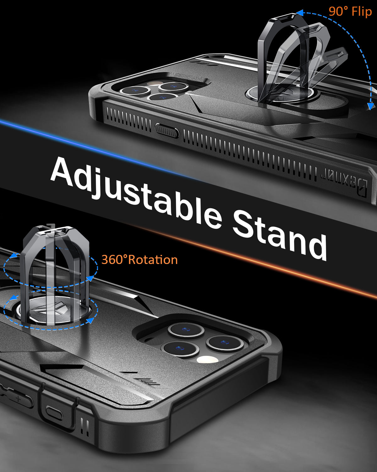 Dexnor Rugged Full Body Case for iPhone 12/12 Pro with Screen Protector & Ring Kickstand Car Mount, Slim Shockproof Protective Bumper Cover with Anti Dust Plugs.