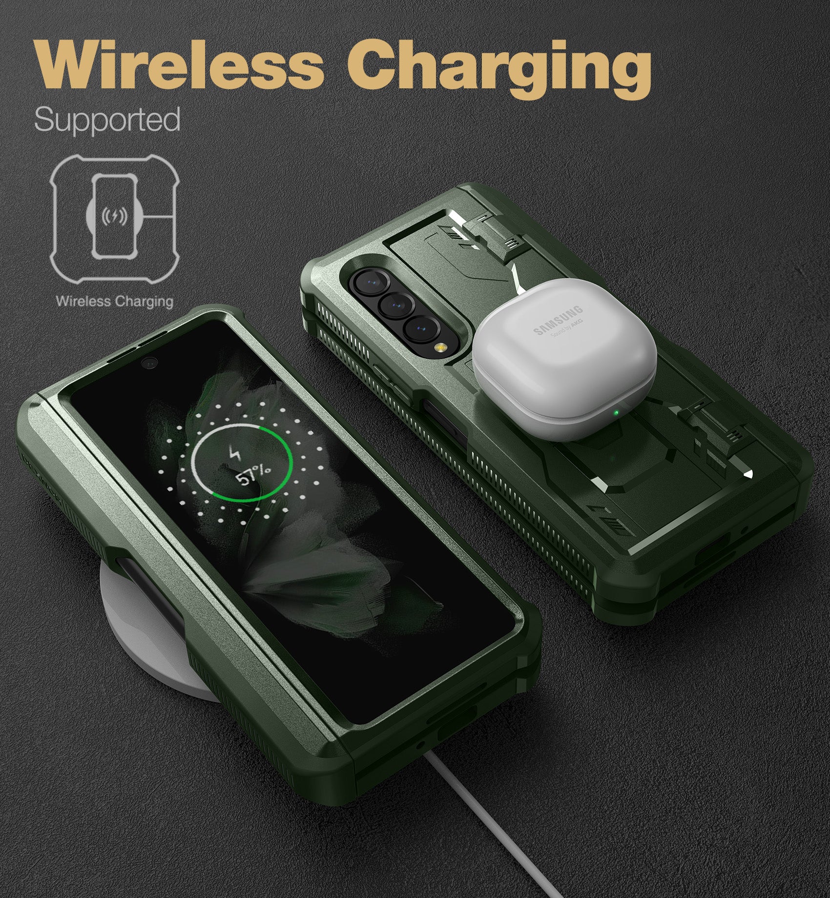 Dexnor Case for Samsung Galaxy Z Fold 3 With Hinge Coverage Screen Protector Full Body Bumper Kickstand Heavy-duty Shockproof Rugged Cover.