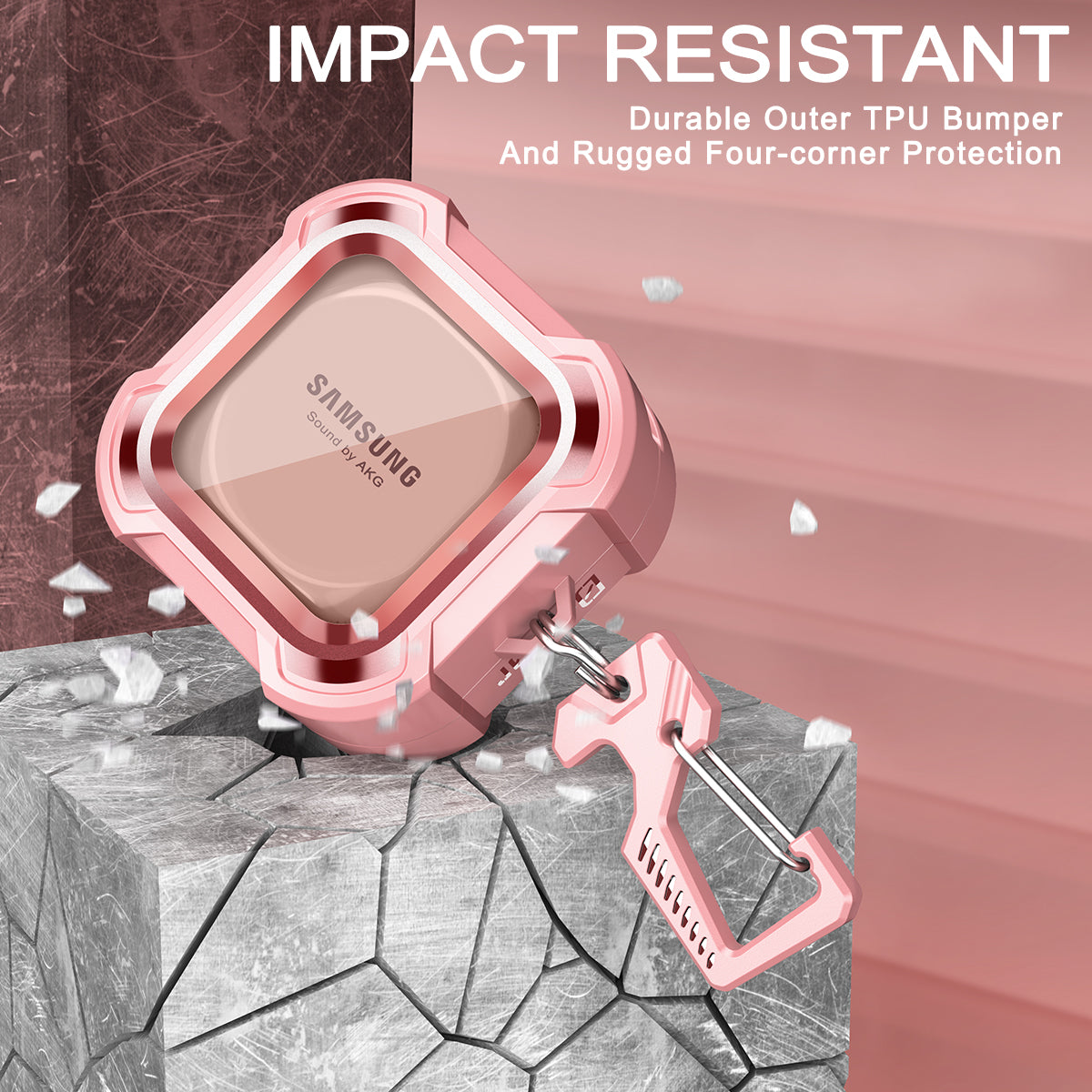 Dexnor Earphone Case For Samsung Galaxy Buds Live / Pro / Buds2 / Buds2 Pro /FE(2023) with Secure Lock and Carabiner Full Body Bumper Shockproof Rugged Cover Electroplating version.