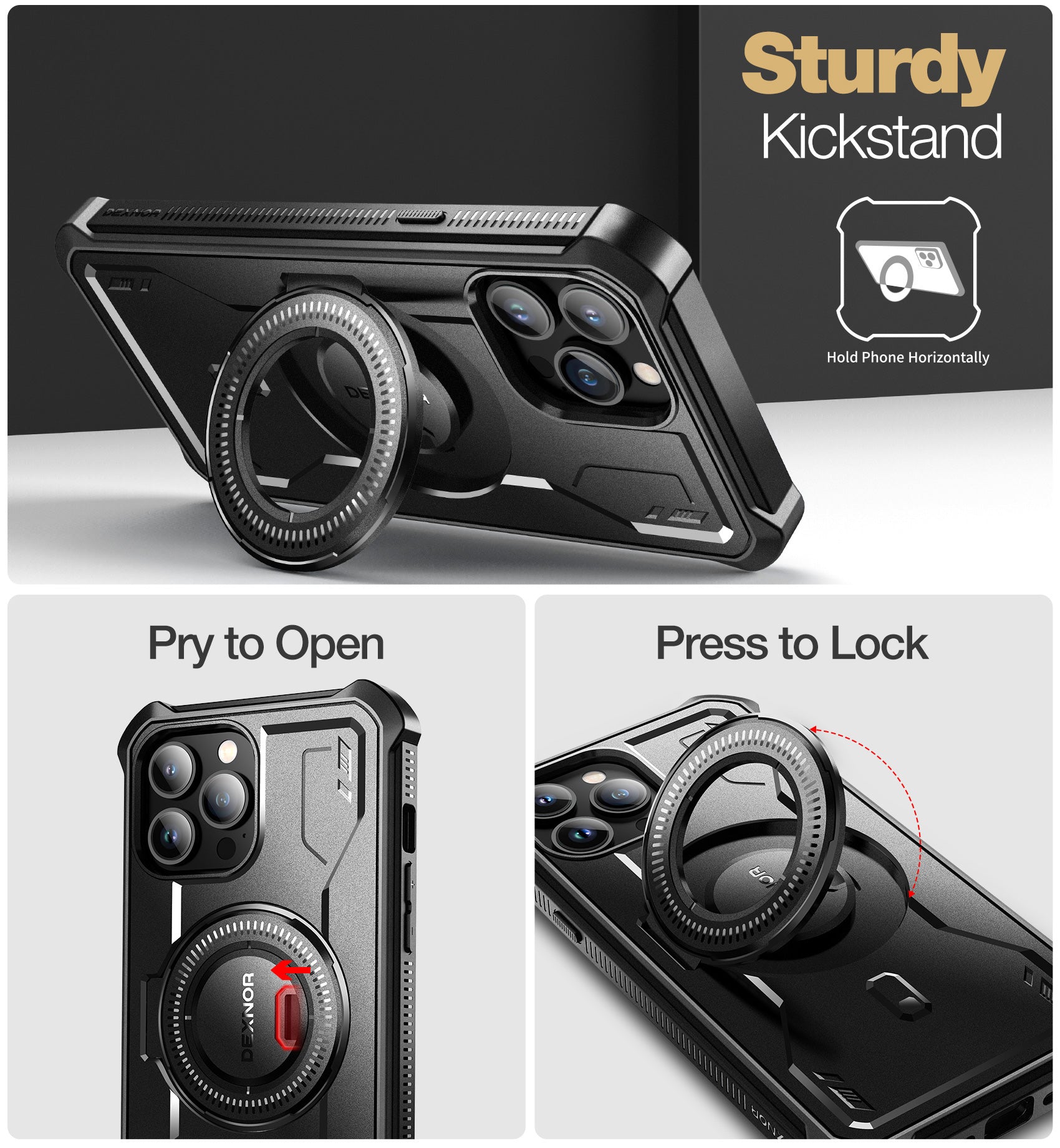 Dexnor for iphone 13 Pro Max Case With Heavy-duty Shockproof Full Body Built-in Screen Protector Adjustable Kickstand