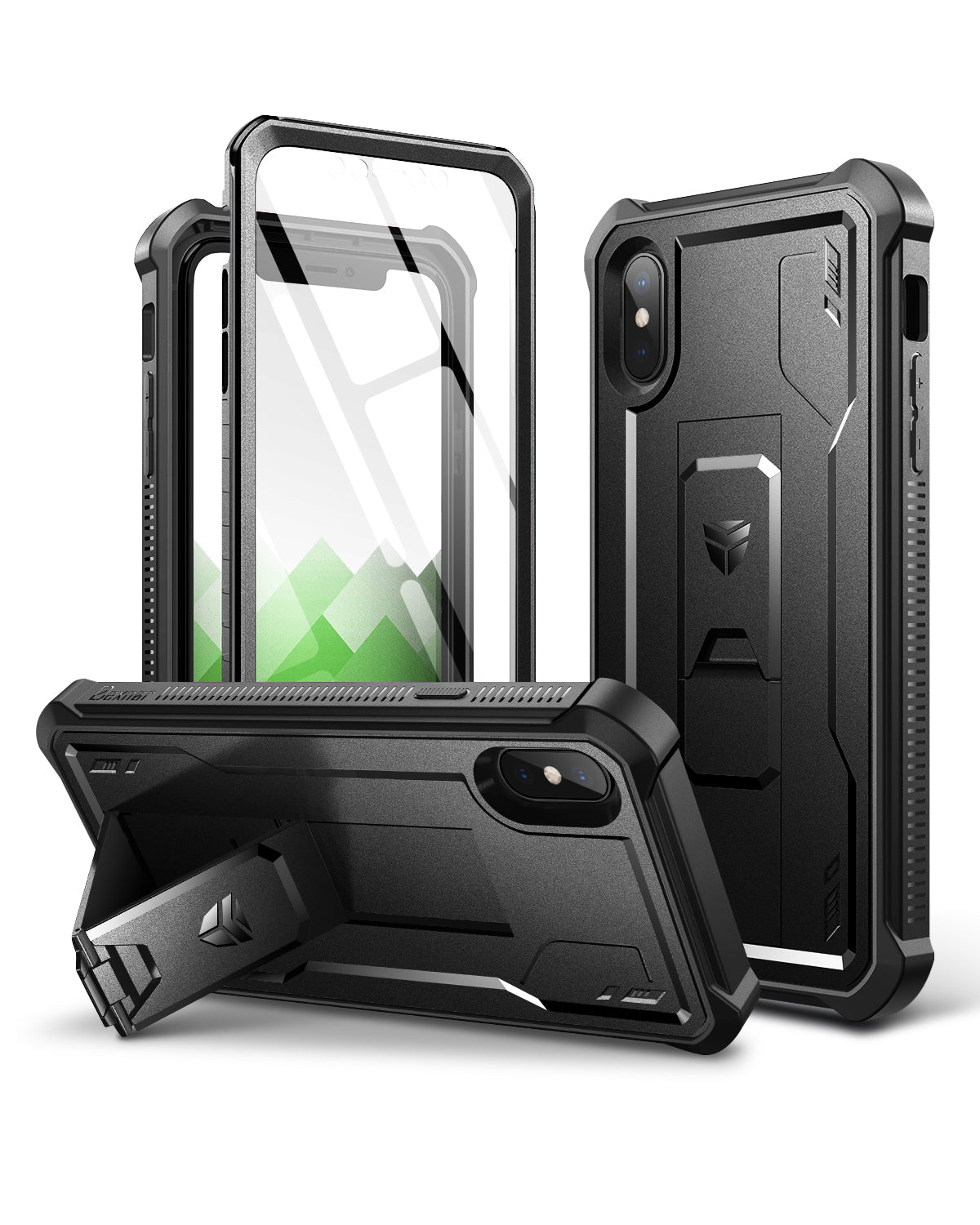 Dexnor Case for iPhone XS Max With Screen Protector Full Body Bumper Kickstand Heavy-duty Shockproof Rugged Cover.