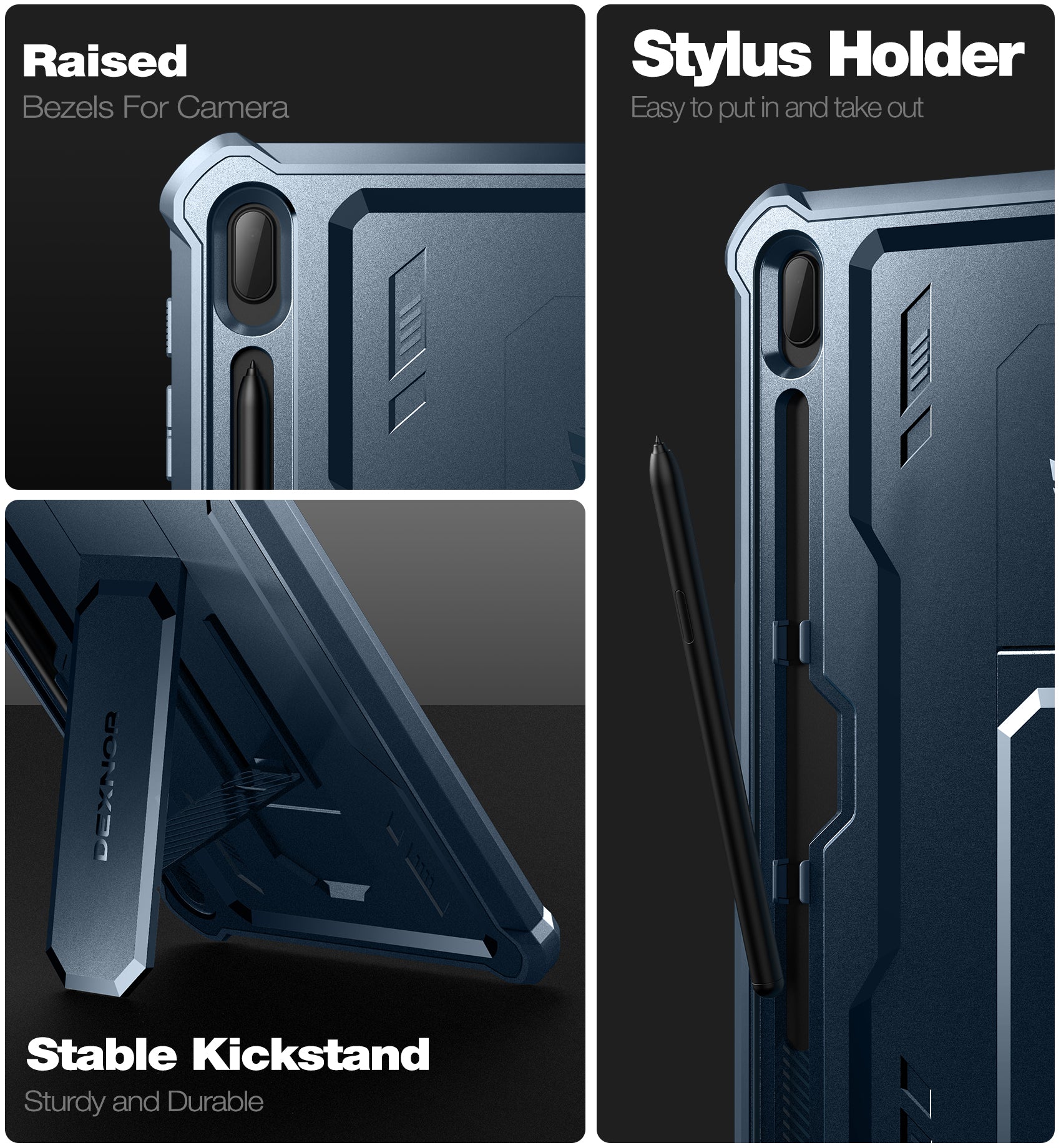 Dexnor Tablet Case for Samsung Galaxy Tab S7 Plus/S8 Plus With Screen Protector Full Body Bumper Kickstand Heavy-duty Shockproof Rugged Pen Holder Cover.