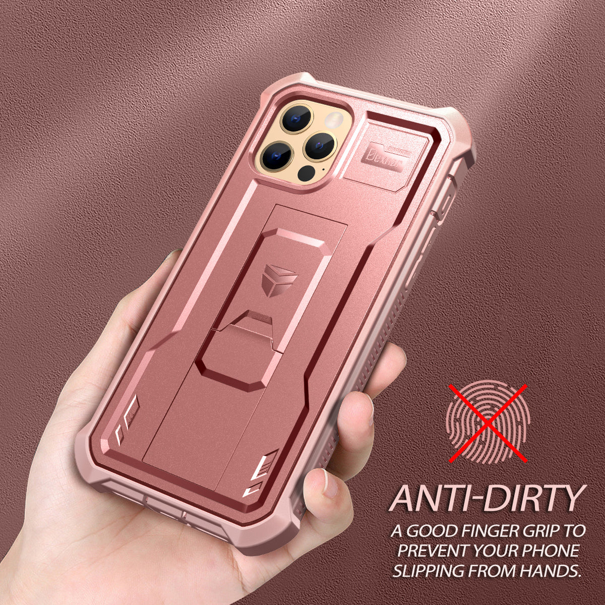 Dexnor Black Case For iPhone 12 Pro Max With Heavy-duty Shockproof Full Body Built-in Screen Protector Adjustable Kickstand