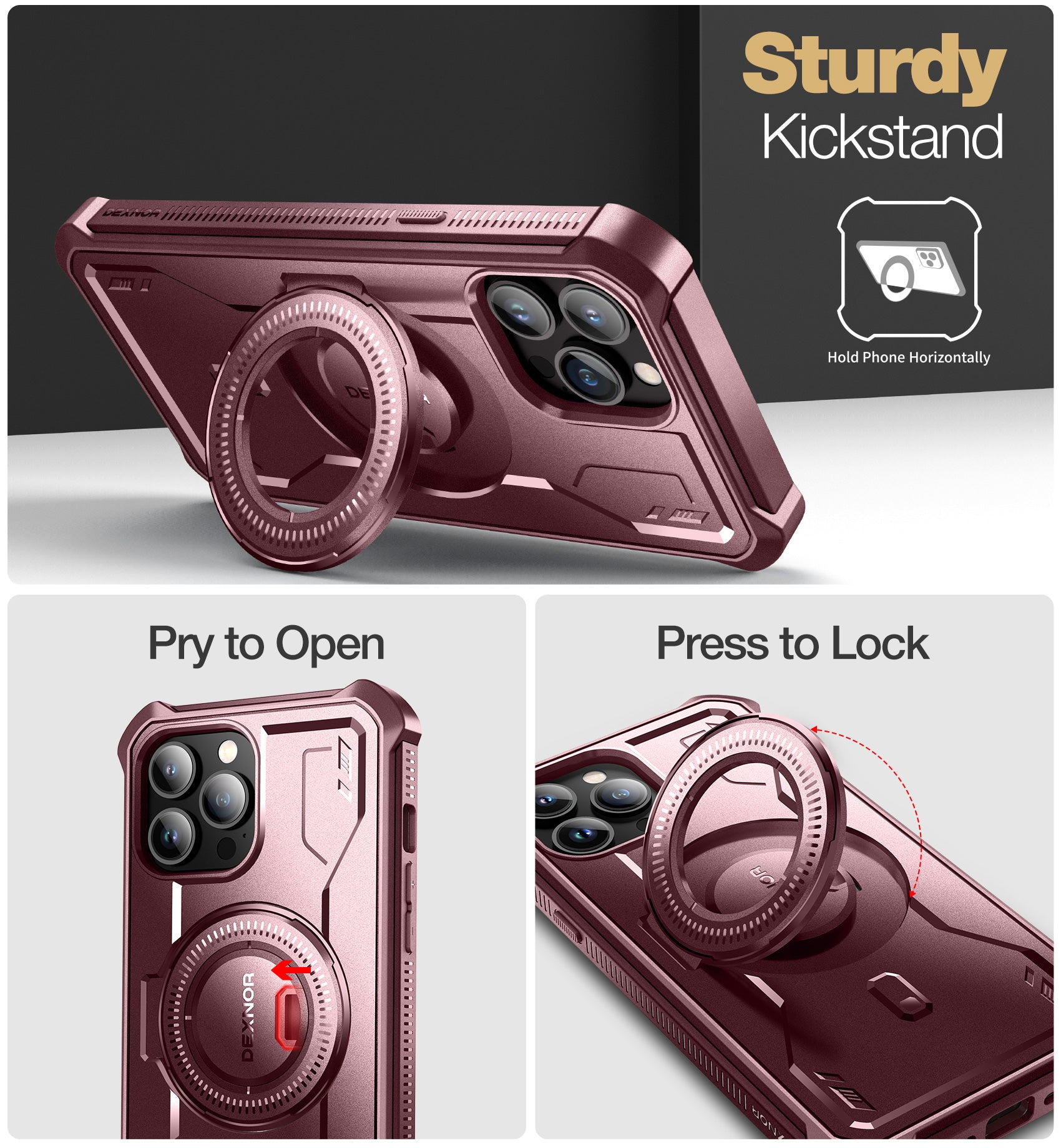 Dexnor for iphone 13 Pro Max Case With Heavy-duty Shockproof Full Body Built-in Screen Protector Adjustable Kickstand