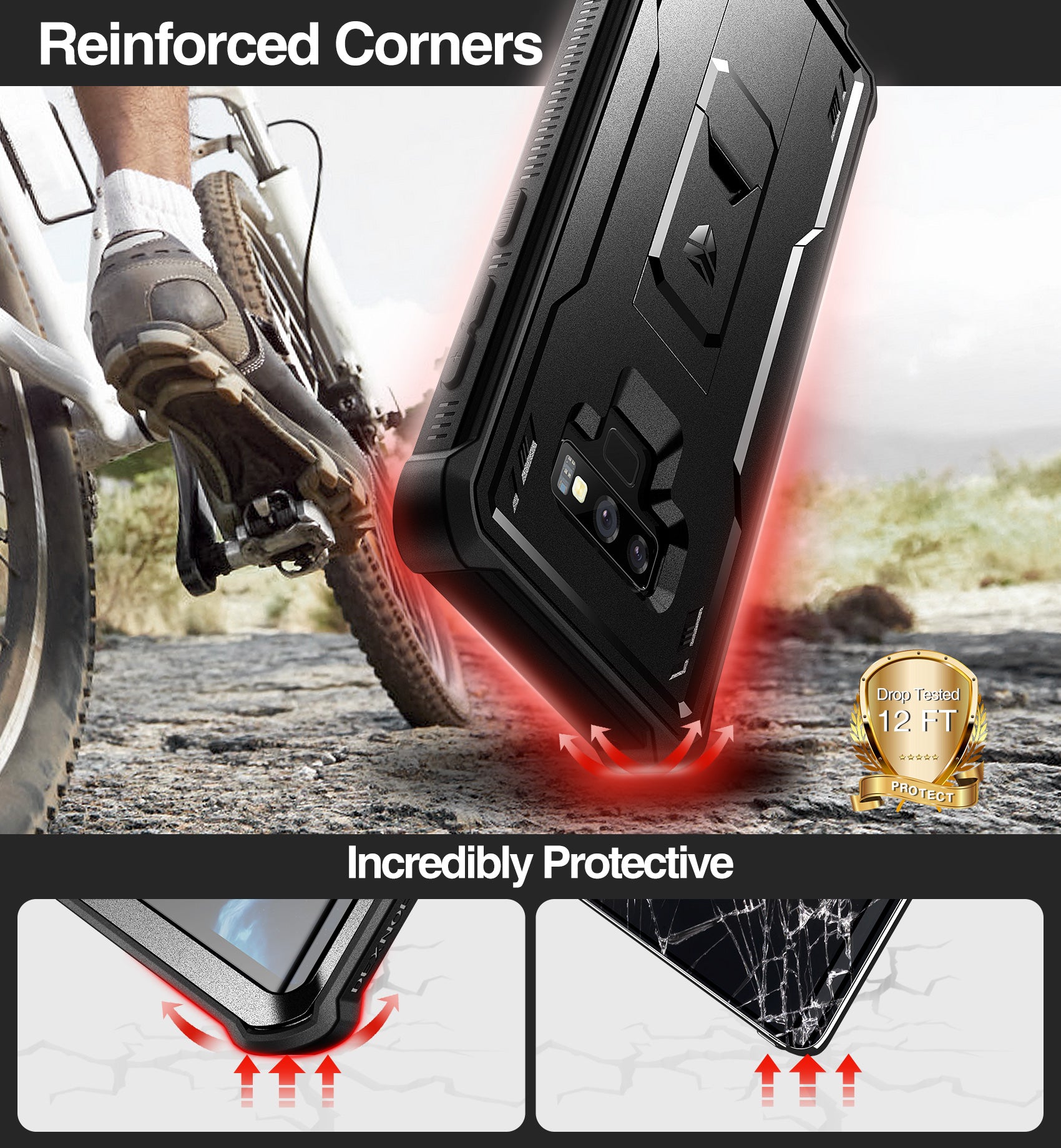 Dexnor Case for Samsung Galaxy Note 9 With Single Screen Protector Full Body Bumper Kickstand Heavy-duty Shockproof Rugged Cover.