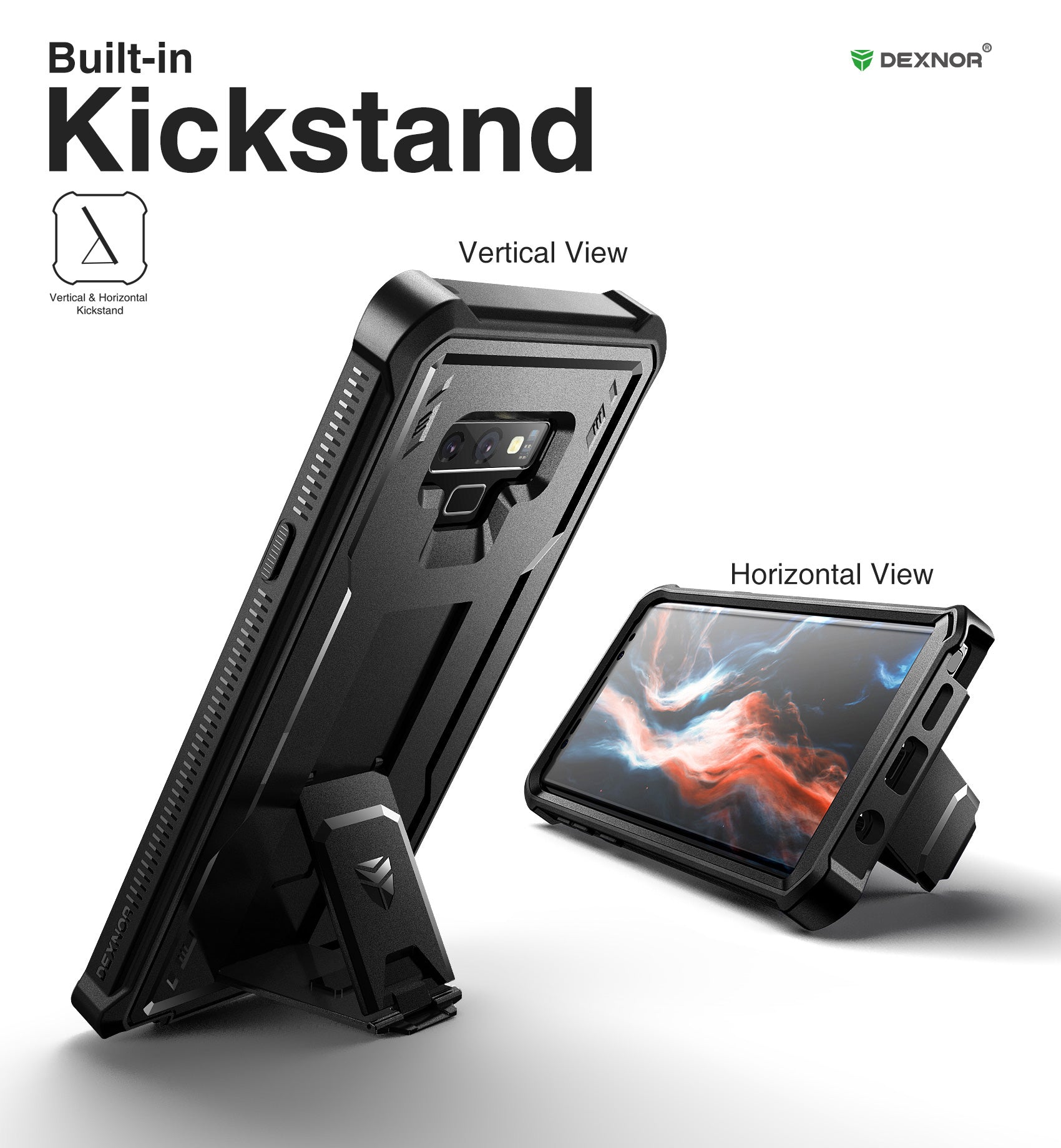 Dexnor Case for Samsung Galaxy Note 9 With Single Screen Protector Full Body Bumper Kickstand Heavy-duty Shockproof Rugged Cover.