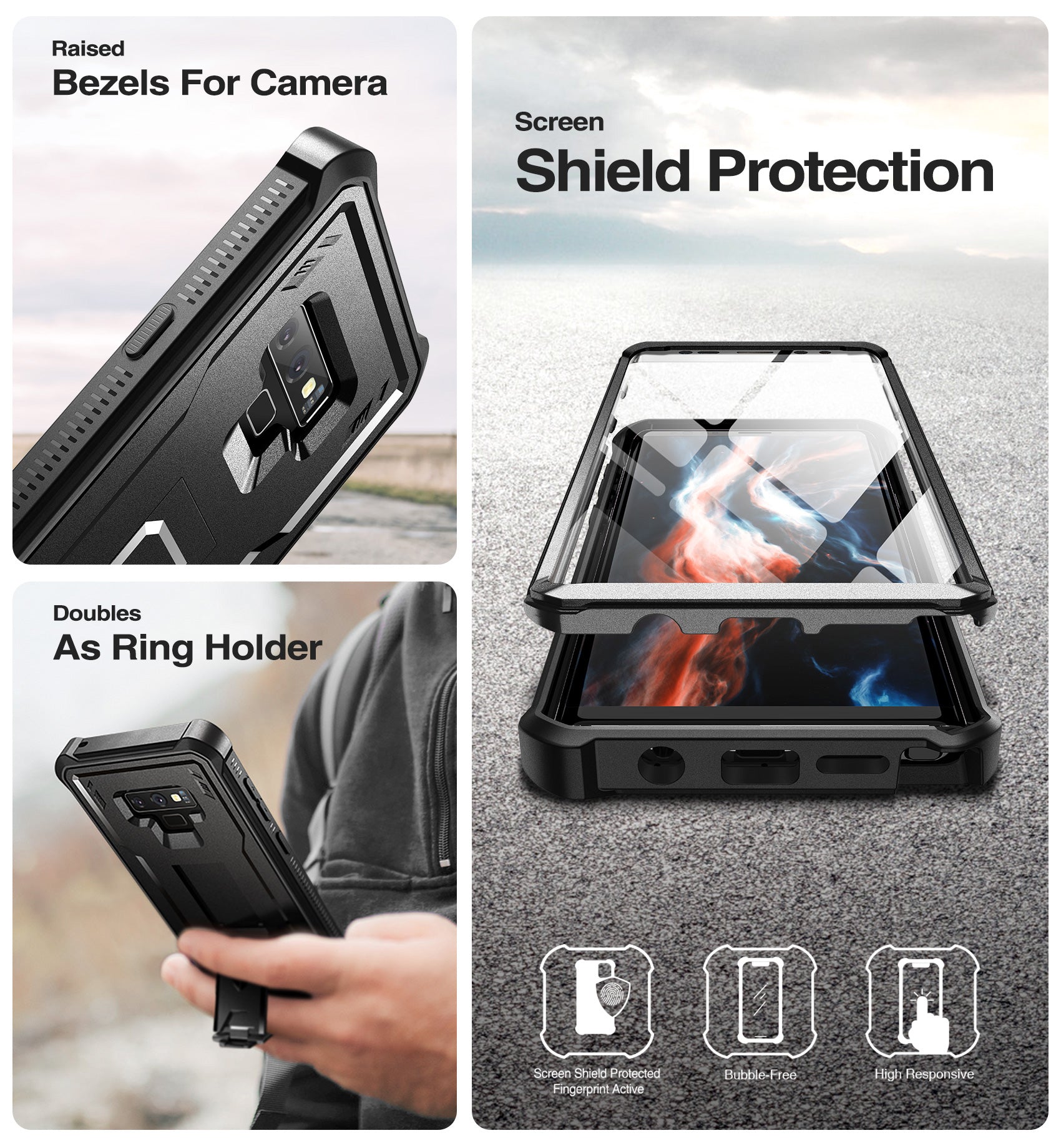 Dexnor Case for Samsung Galaxy Note 9 With Single Screen Protector Full Body Bumper Kickstand Heavy-duty Shockproof Rugged Cover.