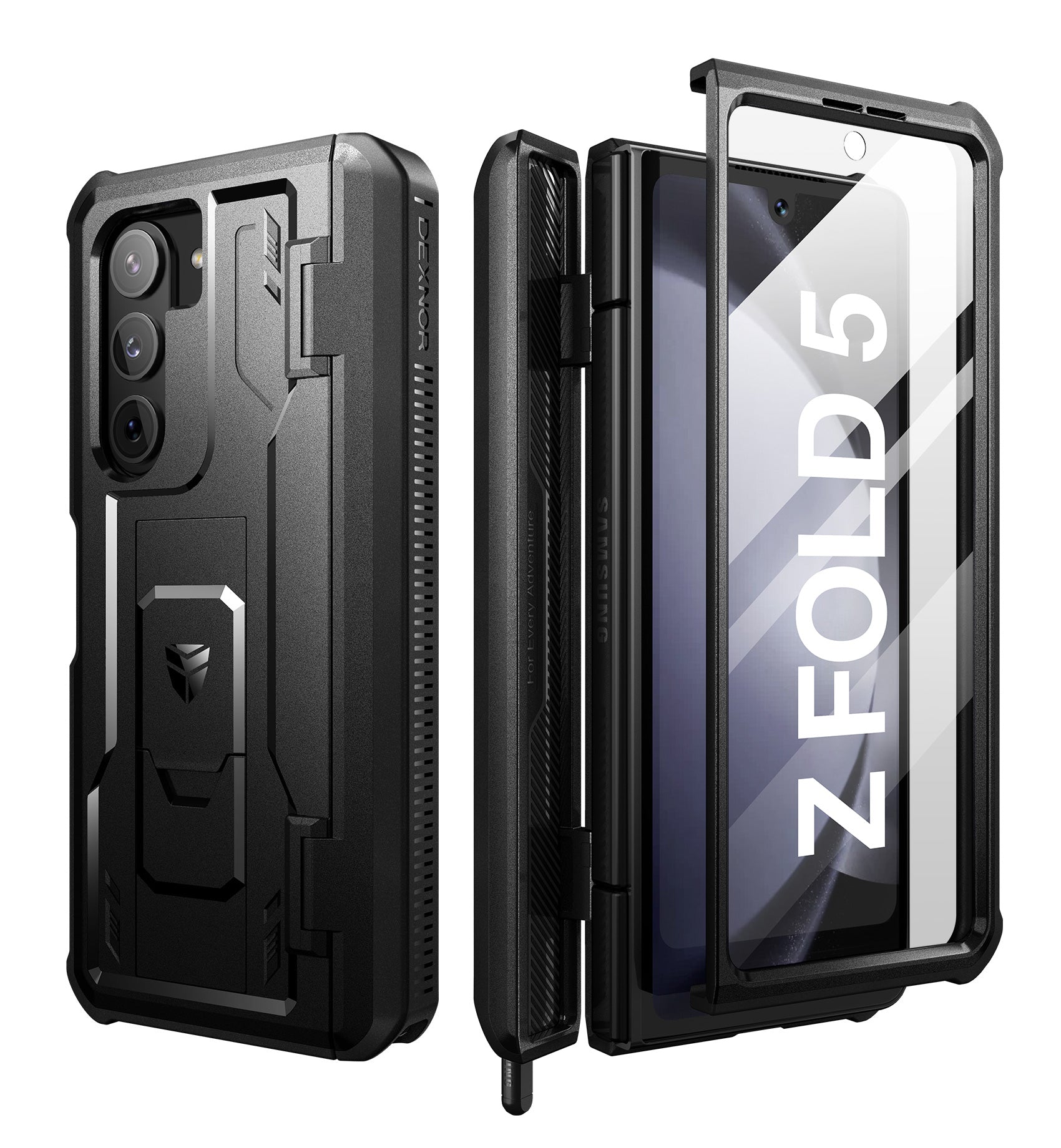 Dexnor Case for Samsung Galaxy Z Fold 5 With Hinge Coverage Screen Protector Full Body Bumper Kickstand Heavy-duty Shockproof Rugged Cover.