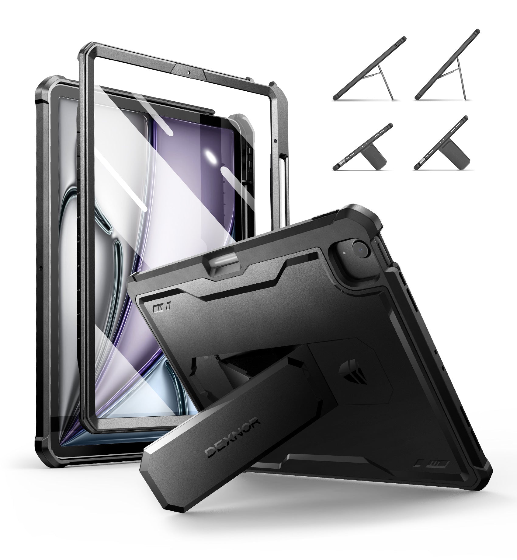 Dexnor Tablet Case for Air 13 Inch Case 2024 (M2) With Screen Protector Full Body Bumper Kickstand Heavy-duty Shockproof Rugged Pen Holder Cover