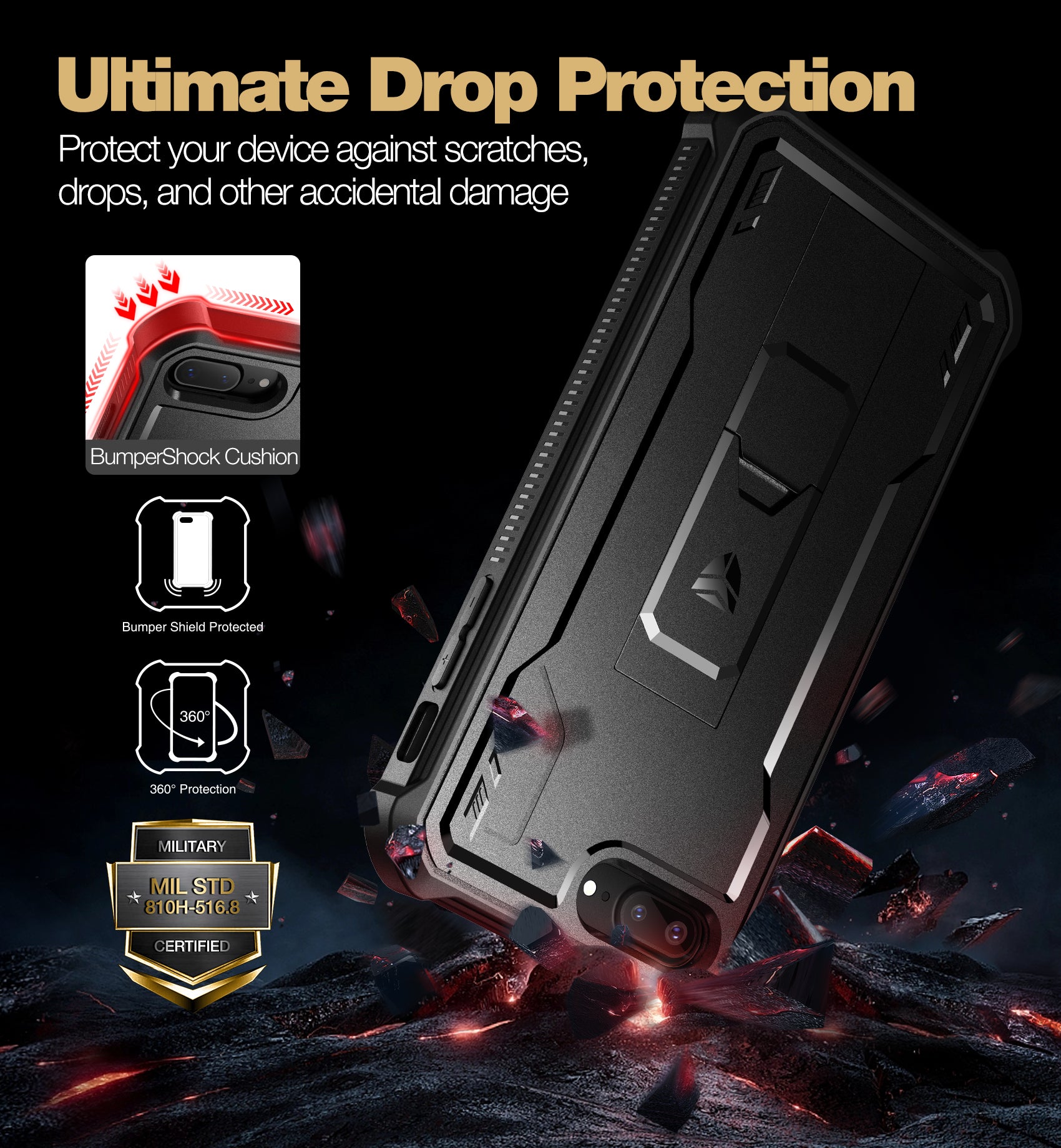 Dexnor Case for iPhone 8 Plus/7 Plus With Screen Protector Full Body Bumper Kickstand Heavy-duty Shockproof Rugged Cover.