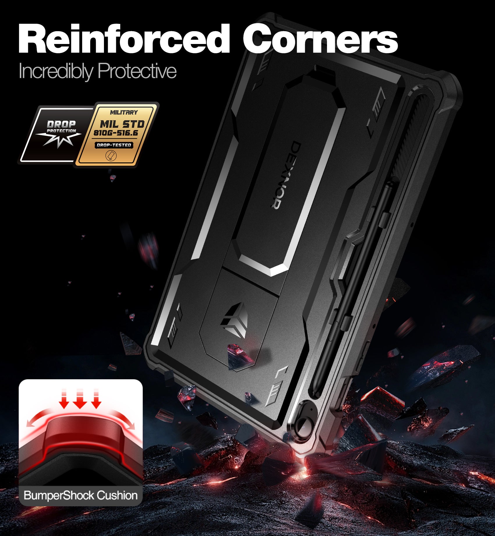 Dexnor Tablet Case for Samsung Galaxy Tab S9 FE With Screen Protector Full Body Bumper Kickstand Heavy-duty Shockproof Rugged Pen Holder Cover.