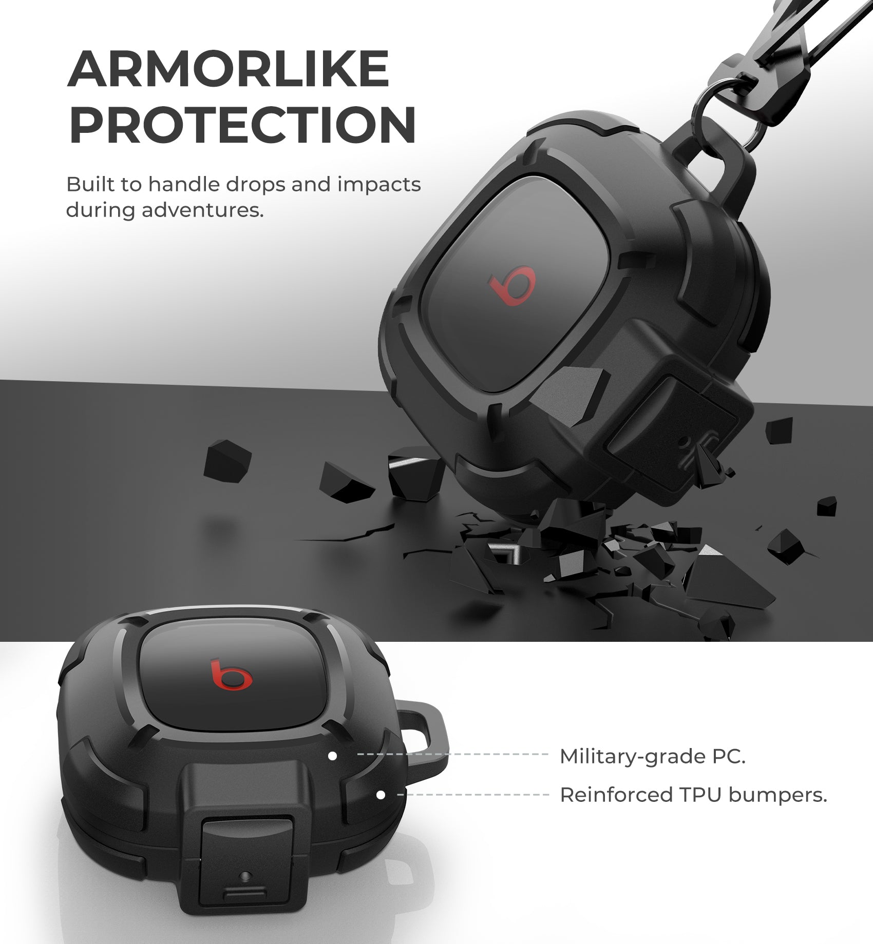 Dexnor Earphone Case for Beats Fit Pro 2021 with Secure Lock and Carabiner Full Body Bumper Shockproof Rugged Cover