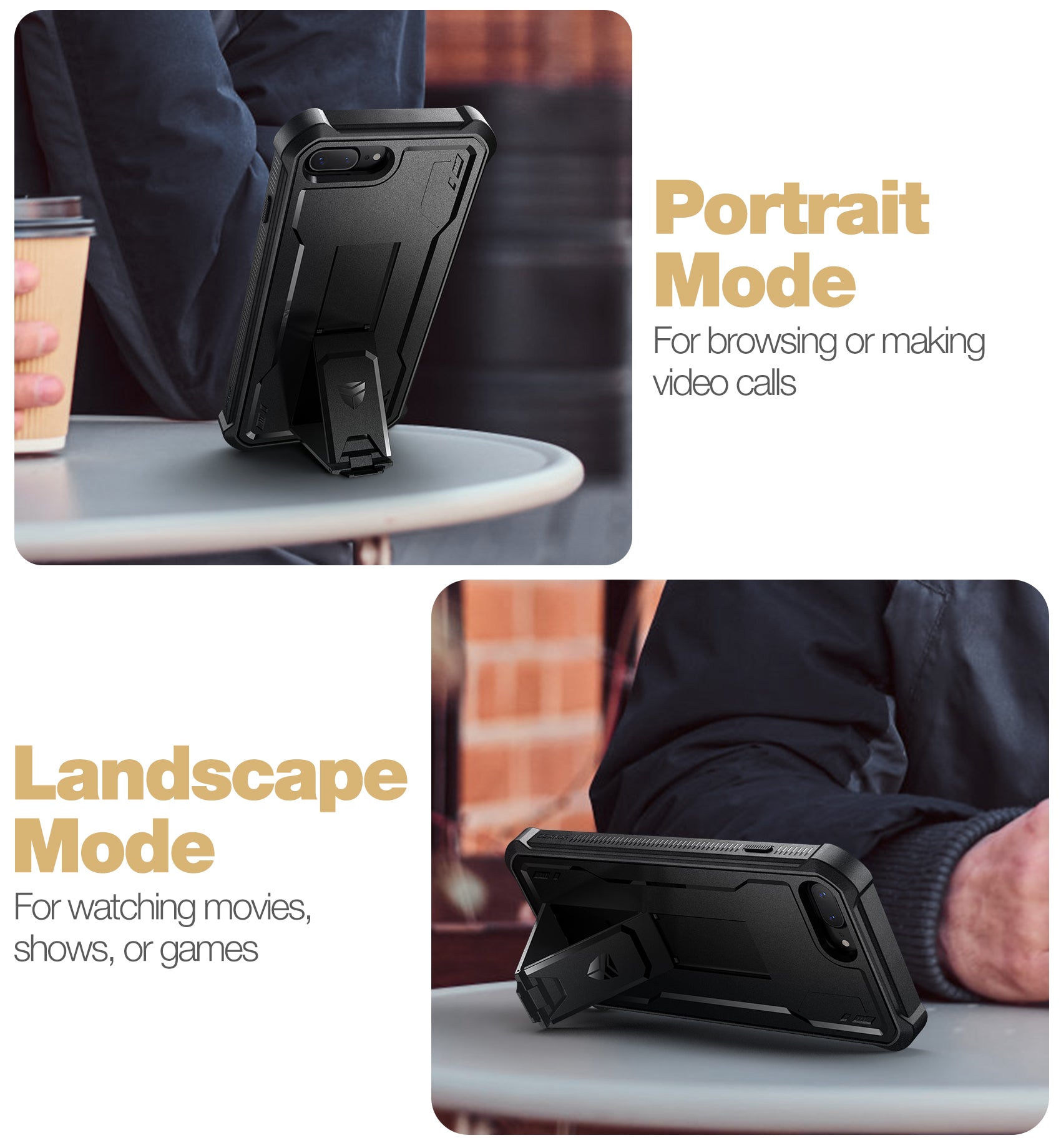 Dexnor Case for iPhone 8 Plus/7 Plus With Screen Protector Full Body Bumper Kickstand Heavy-duty Shockproof Rugged Cover.