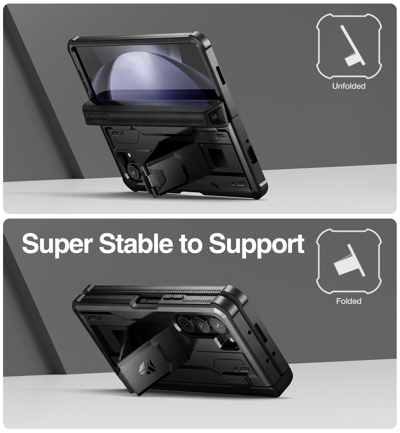 Dexnor Case for Samsung Galaxy Z Fold 5 With Hinge Coverage Screen Protector Full Body Bumper Kickstand Heavy-duty Shockproof Rugged Cover.