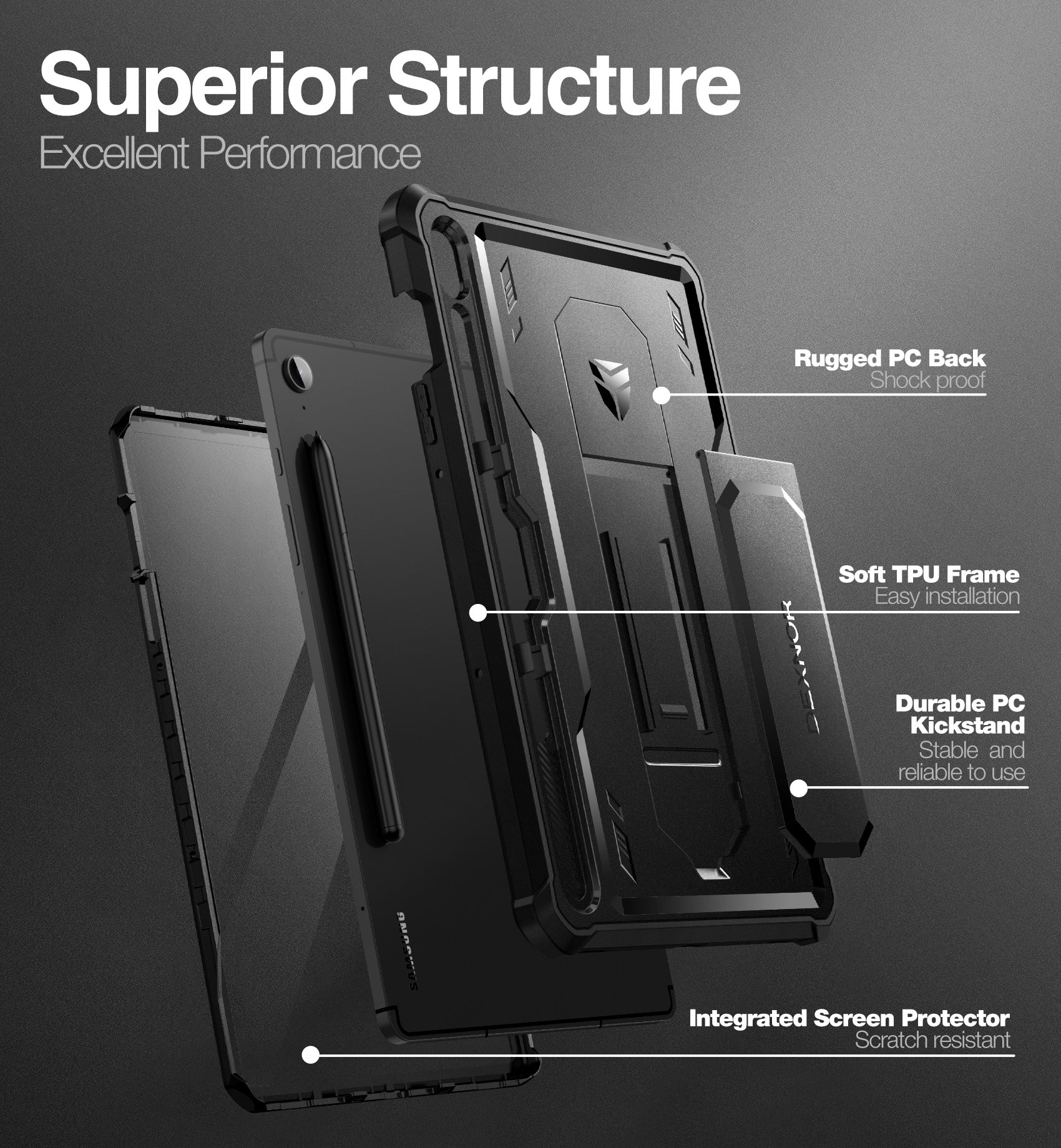 Dexnor Tablet Case for Samsung Galaxy Tab S9 FE With Screen Protector Full Body Bumper Kickstand Heavy-duty Shockproof Rugged Pen Holder Cover.