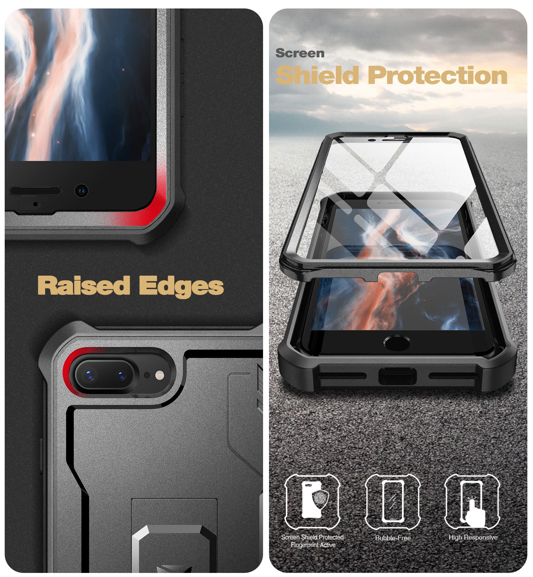Dexnor Case for iPhone 8 Plus/7 Plus With Screen Protector Full Body Bumper Kickstand Heavy-duty Shockproof Rugged Cover.