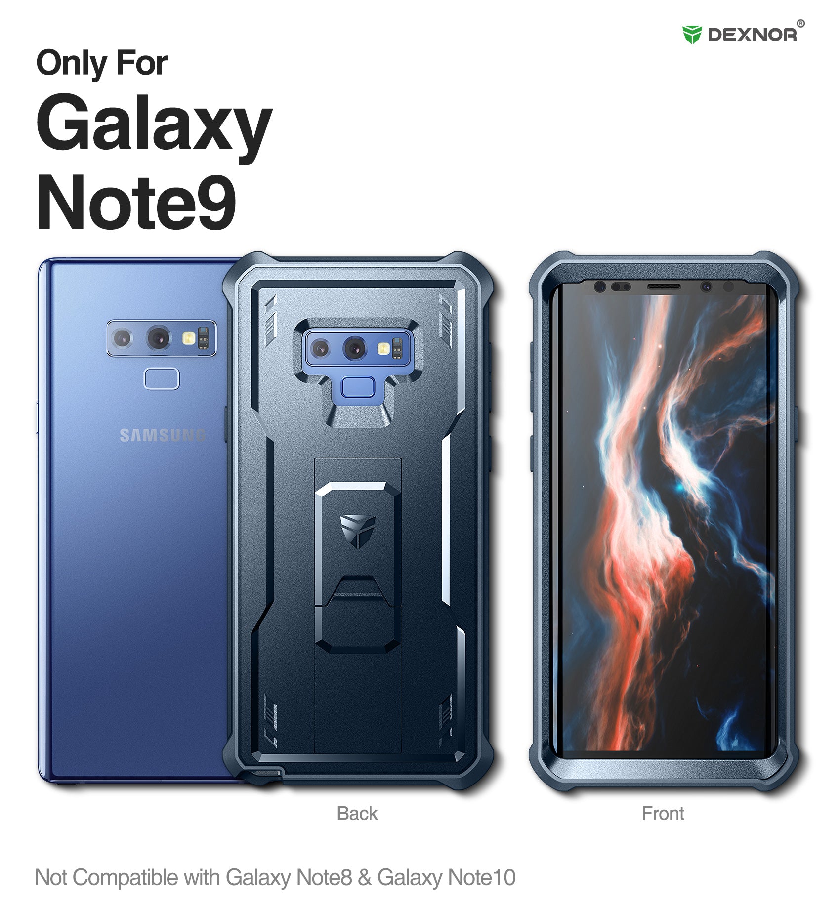 Dexnor Case for Samsung Galaxy Note 9 With Single Screen Protector Full Body Bumper Kickstand Heavy-duty Shockproof Rugged Cover.