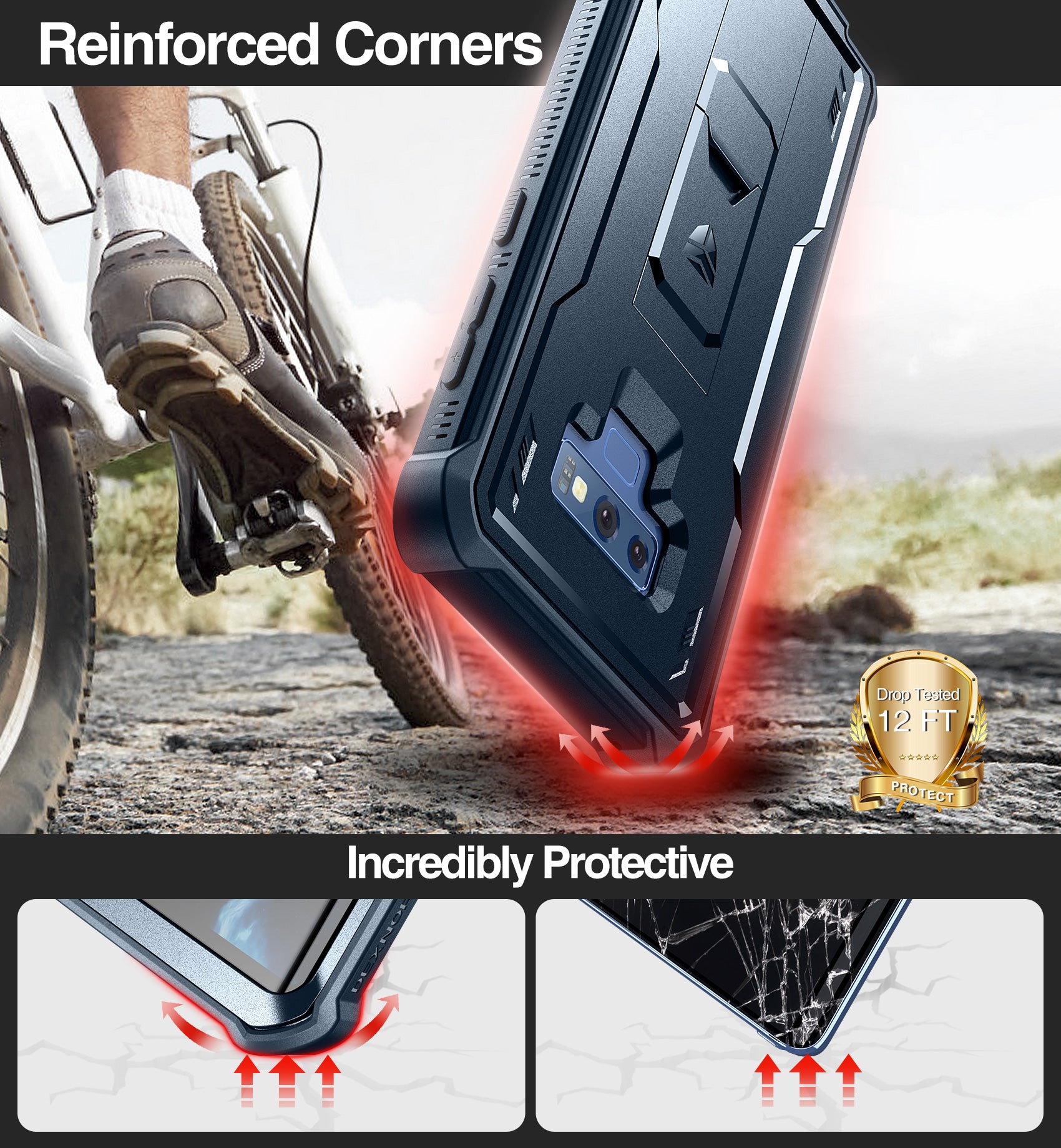 Dexnor Case for Samsung Galaxy Note 9 With Single Screen Protector Full Body Bumper Kickstand Heavy-duty Shockproof Rugged Cover.