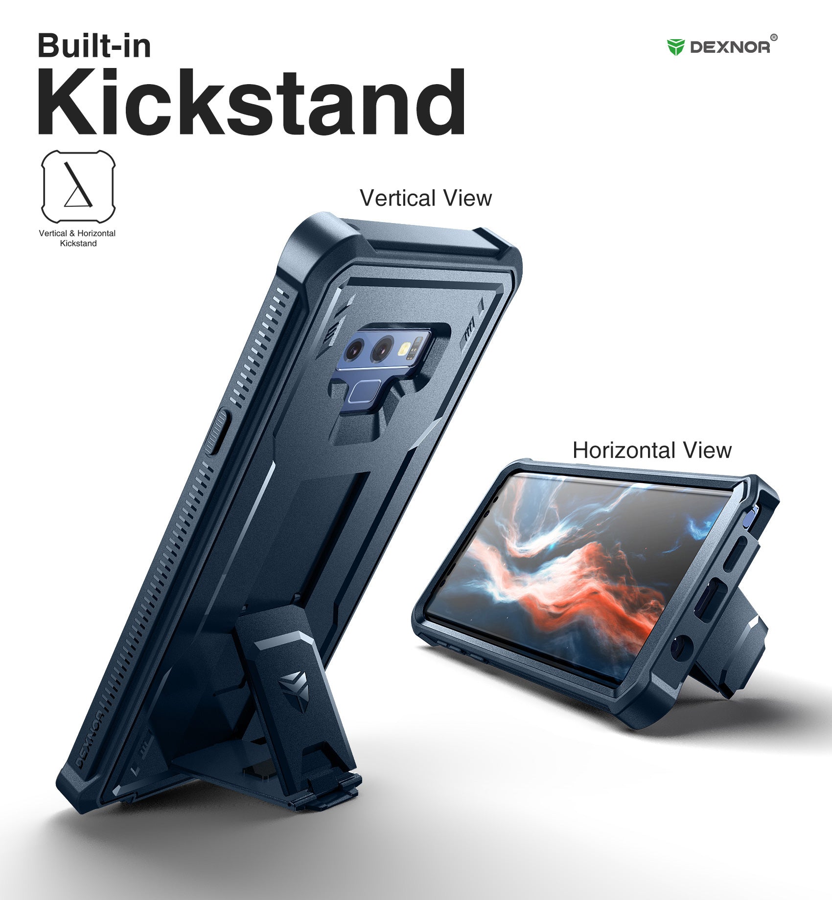 Dexnor Case for Samsung Galaxy Note 9 With Single Screen Protector Full Body Bumper Kickstand Heavy-duty Shockproof Rugged Cover.
