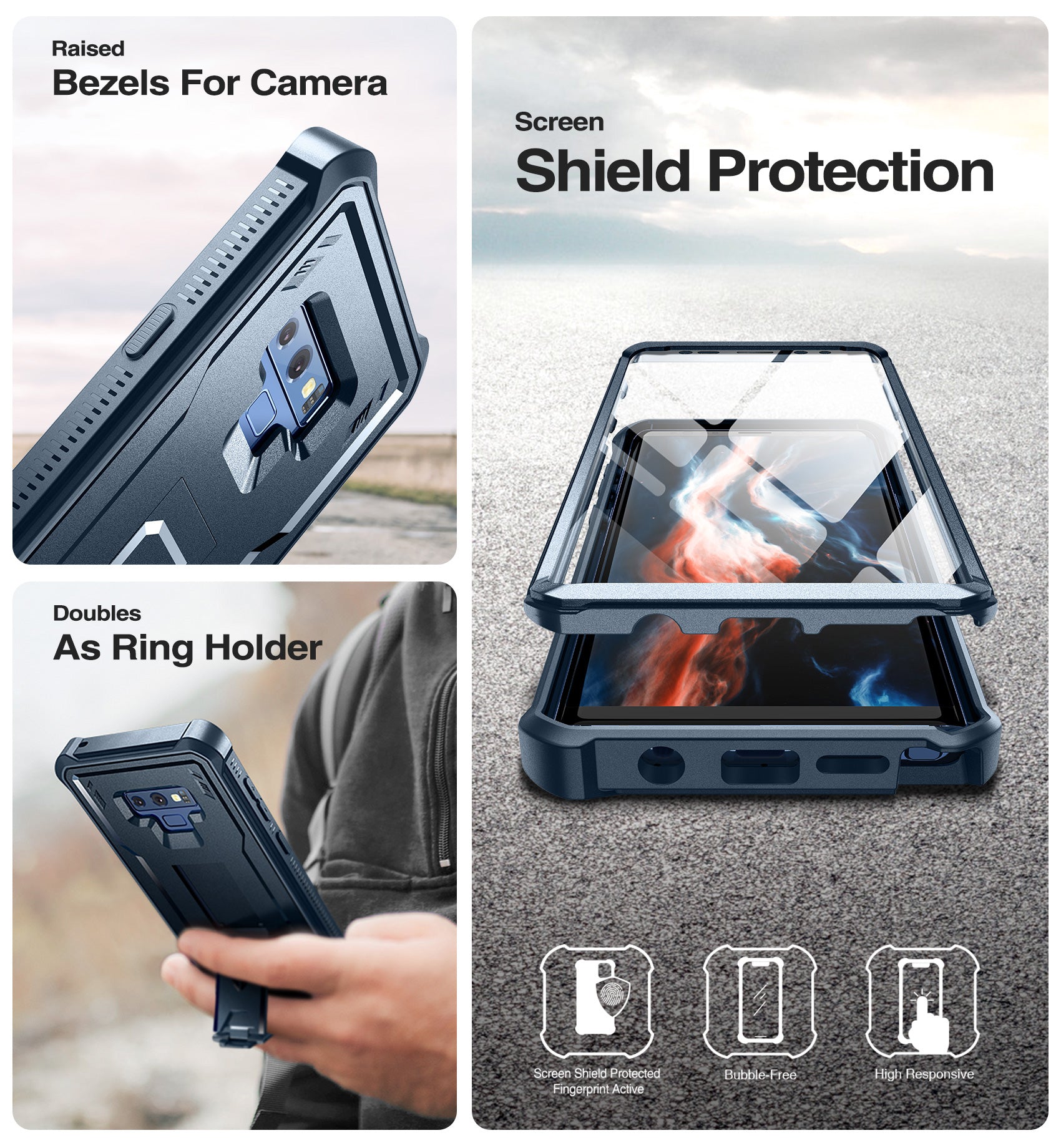 Dexnor Case for Samsung Galaxy Note 9 With Single Screen Protector Full Body Bumper Kickstand Heavy-duty Shockproof Rugged Cover.