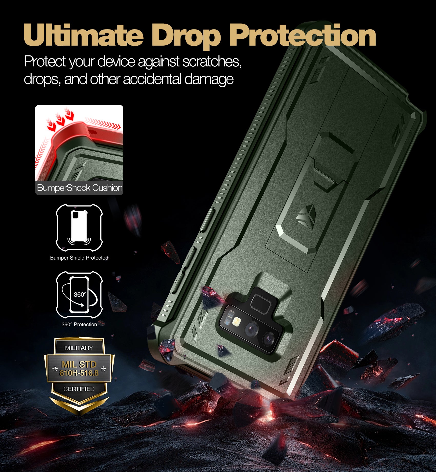 Dexnor Case for Samsung Galaxy Note 9 With Single Screen Protector Full Body Bumper Kickstand Heavy-duty Shockproof Rugged Cover.