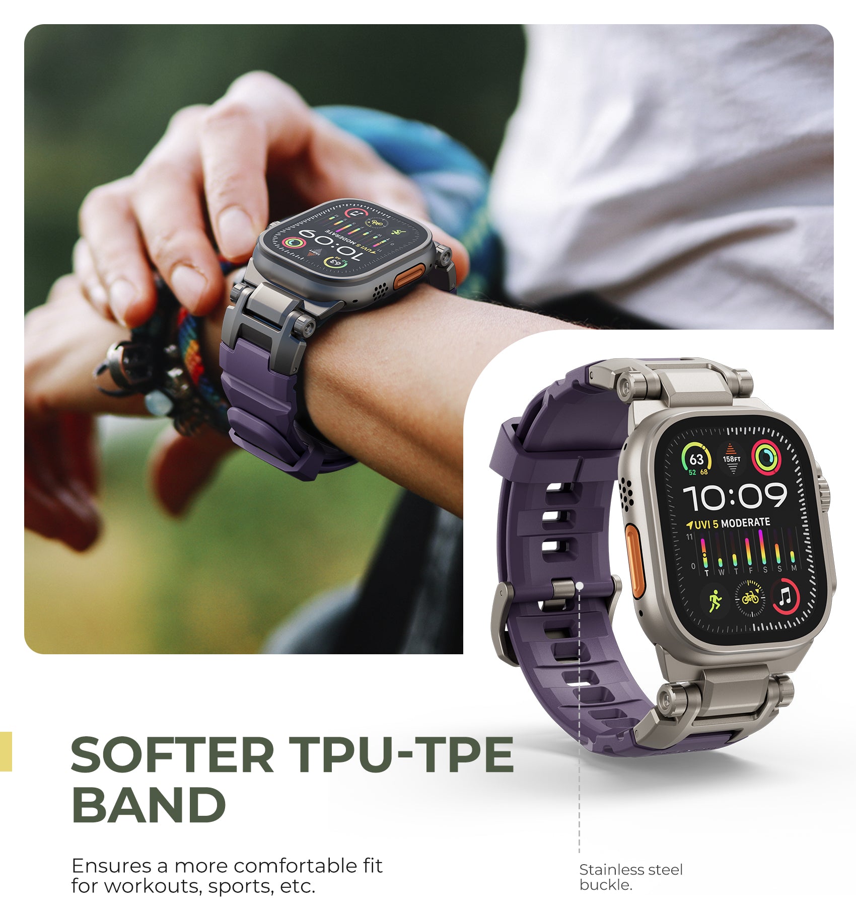 Dexnor Band for Apple Watch Series 10 46mm Band with Rugged Metal Connector Durable Stainless Steel