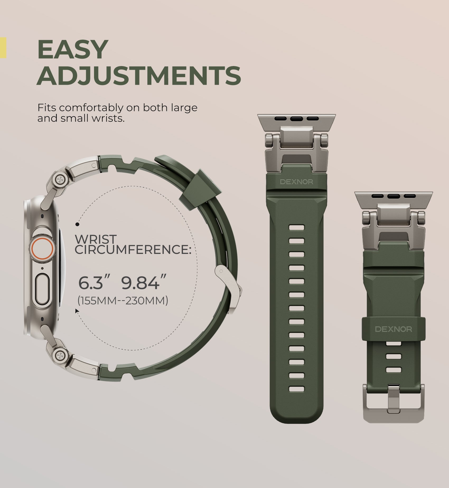 Dexnor Watch Band for Apple Watch Series 9 45mm, Series 8 45mm, Series 7 45mm with Rugged Metal Connector Durable Stainless Steel