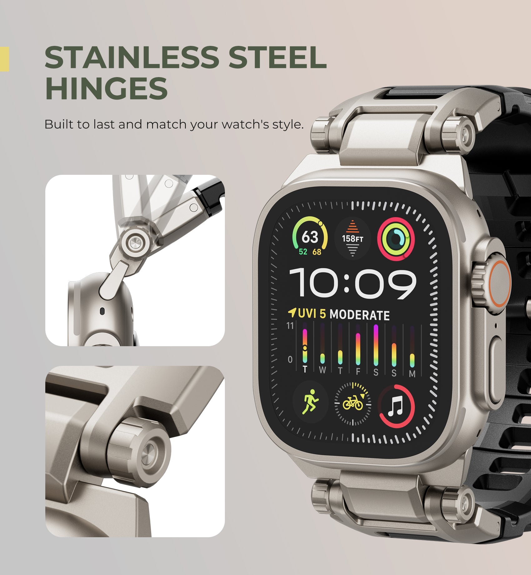 Dexnor Band for Apple Watch Ultra 2 and 1 49mm Band with Rugged Metal Connector Durable Stainless Steel