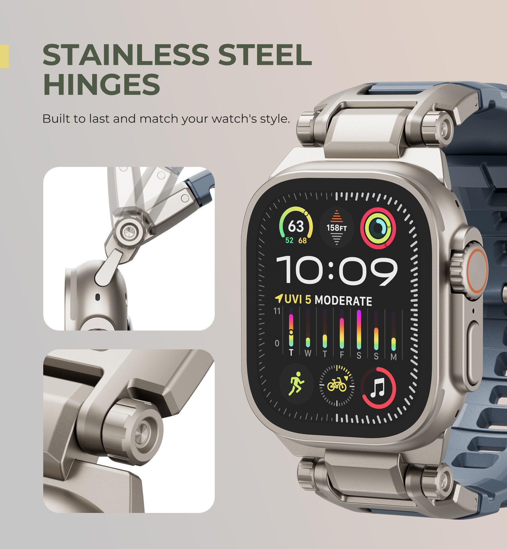 Dexnor Band for Apple Watch Ultra 2 and 1 49mm Band with Rugged Metal Connector Durable Stainless Steel