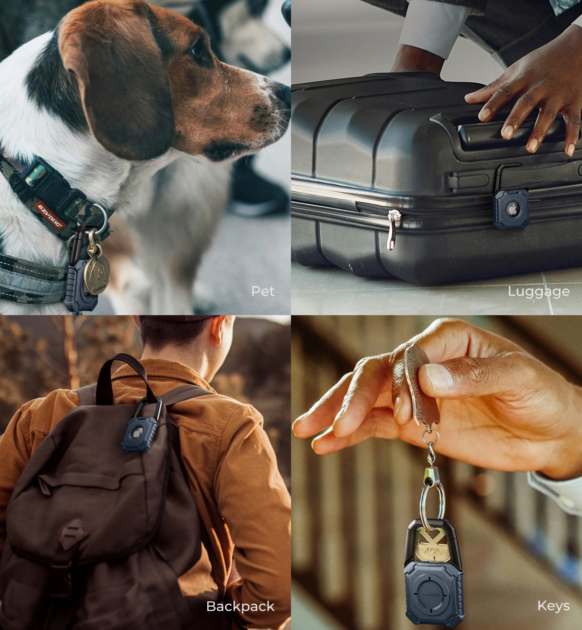 Dexnor Case for Apple AirTag Holder Air Tag Case with Carabiner Locking Design Shockproof Anti Scratch TPU Cases Holders with Open Face Raised Edge for AirTag Accessory for Keys Pets Luggage