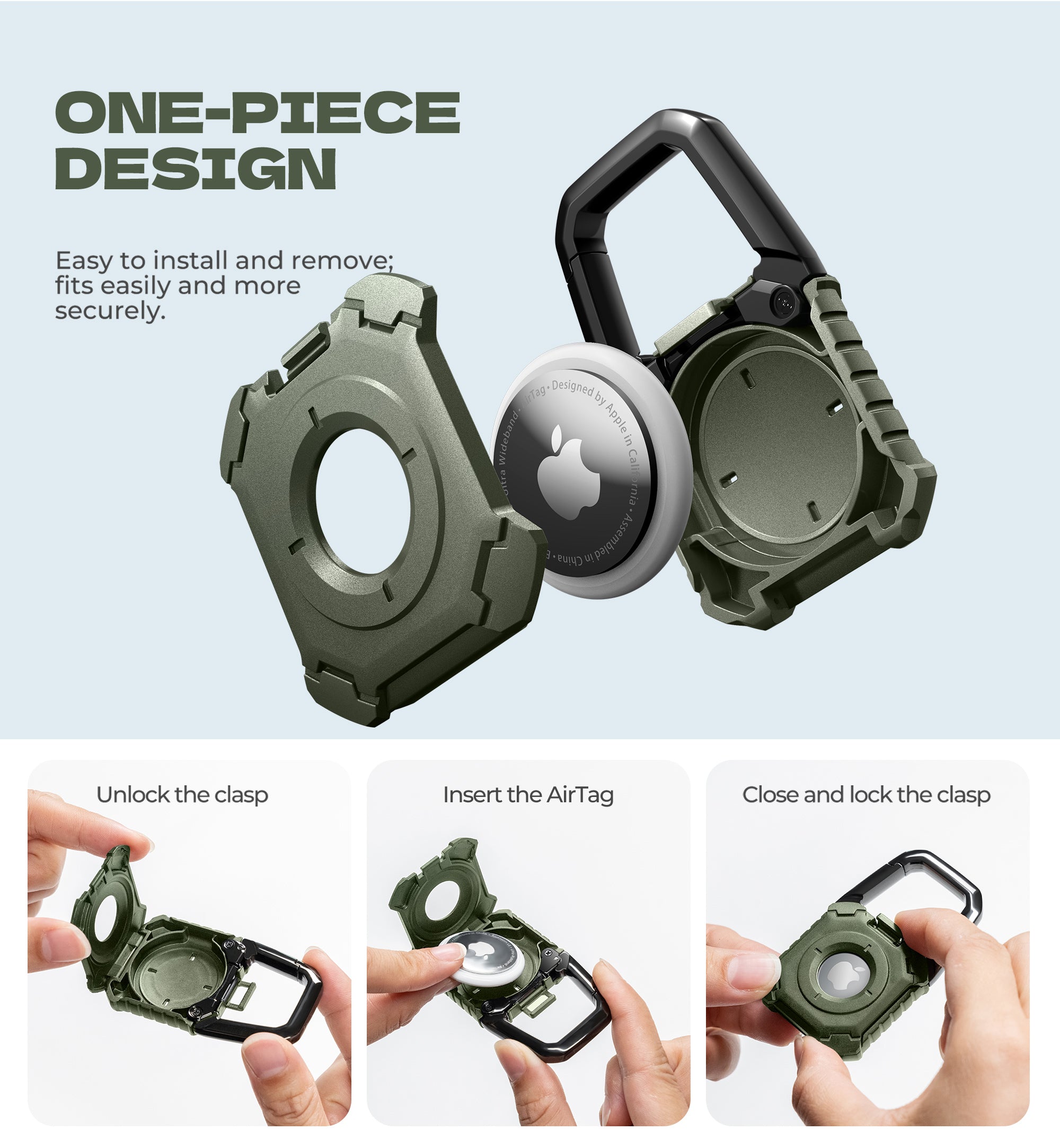 Dexnor Case for Apple AirTag Holder Air Tag Case with Carabiner Locking Design Shockproof Anti Scratch TPU Cases Holders with Open Face Raised Edge for AirTag Accessory for Keys Pets Luggage