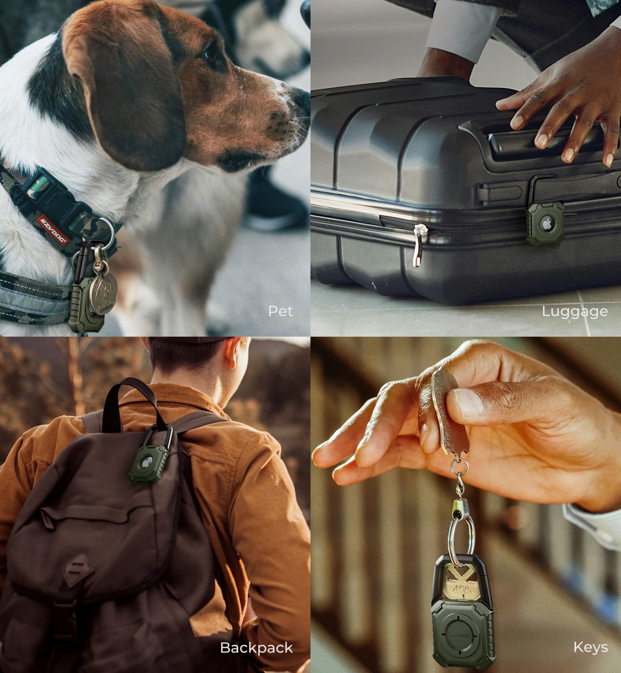 Dexnor Case for Apple AirTag Holder Air Tag Case with Carabiner Locking Design Shockproof Anti Scratch TPU Cases Holders with Open Face Raised Edge for AirTag Accessory for Keys Pets Luggage