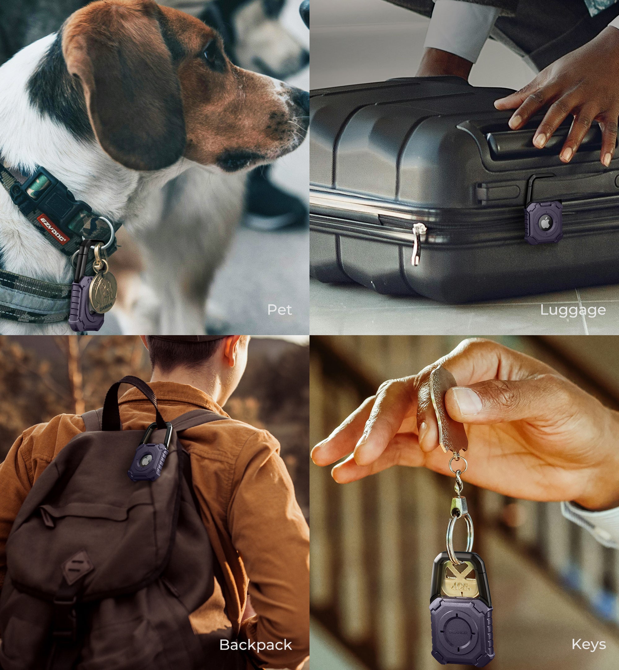 Dexnor Case for Apple AirTag Holder Air Tag Case with Carabiner Locking Design Shockproof Anti Scratch TPU Cases Holders with Open Face Raised Edge for AirTag Accessory for Keys Pets Luggage