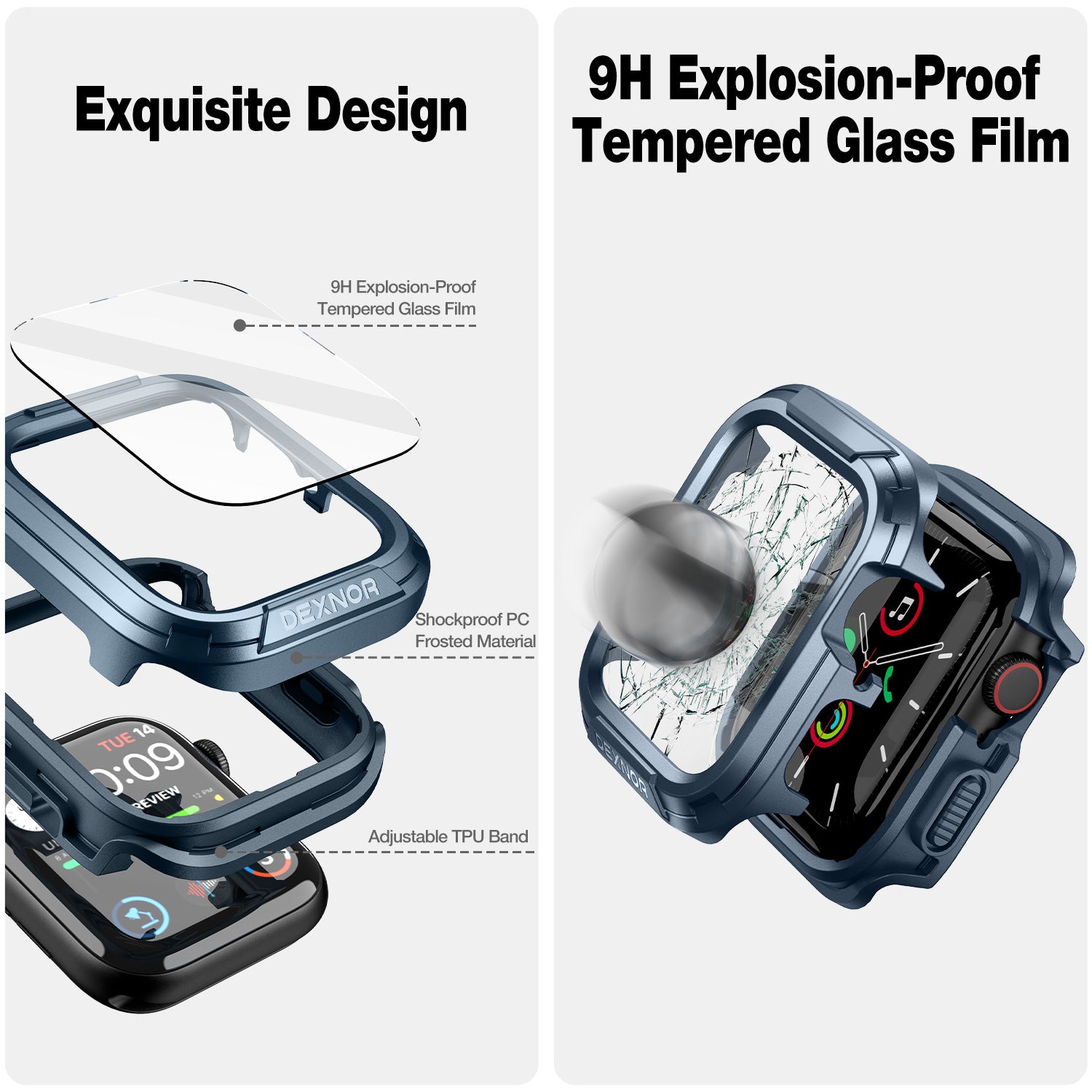 Dexnor Case for Apple Watch Series SE 42mm Series 6 42mm Series 5 42mm Series 4 42mm Series3 42mm Series 2 Series1 42mm Protective Case with Bulit-in Screen Protector 2 in 1 Overall Guard Case Cover