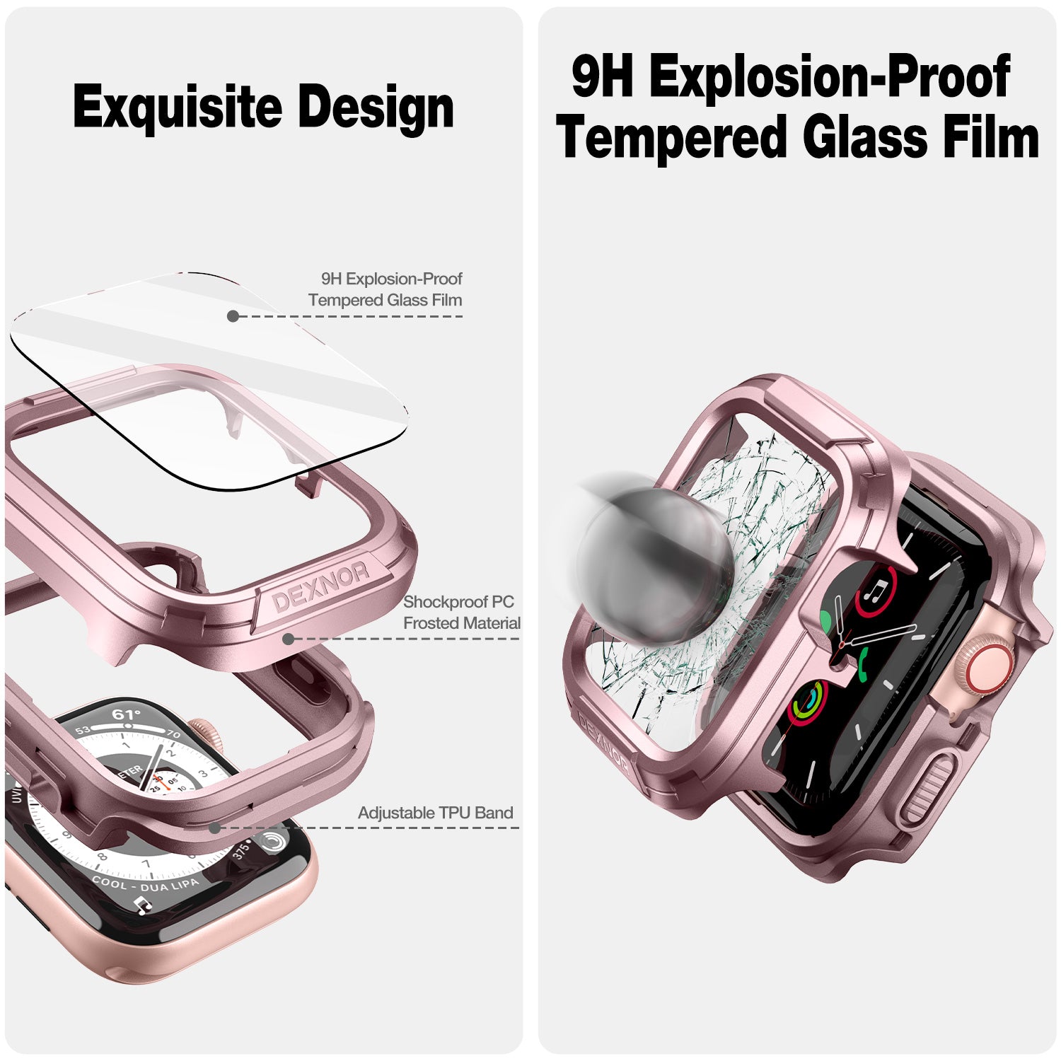 Dexnor Case for Apple Watch Series SE 42mm Series 6 42mm Series 5 42mm Series 4 42mm Series3 42mm Series 2 Series1 42mm Protective Case with Bulit-in Screen Protector 2 in 1 Overall Guard Case Cover