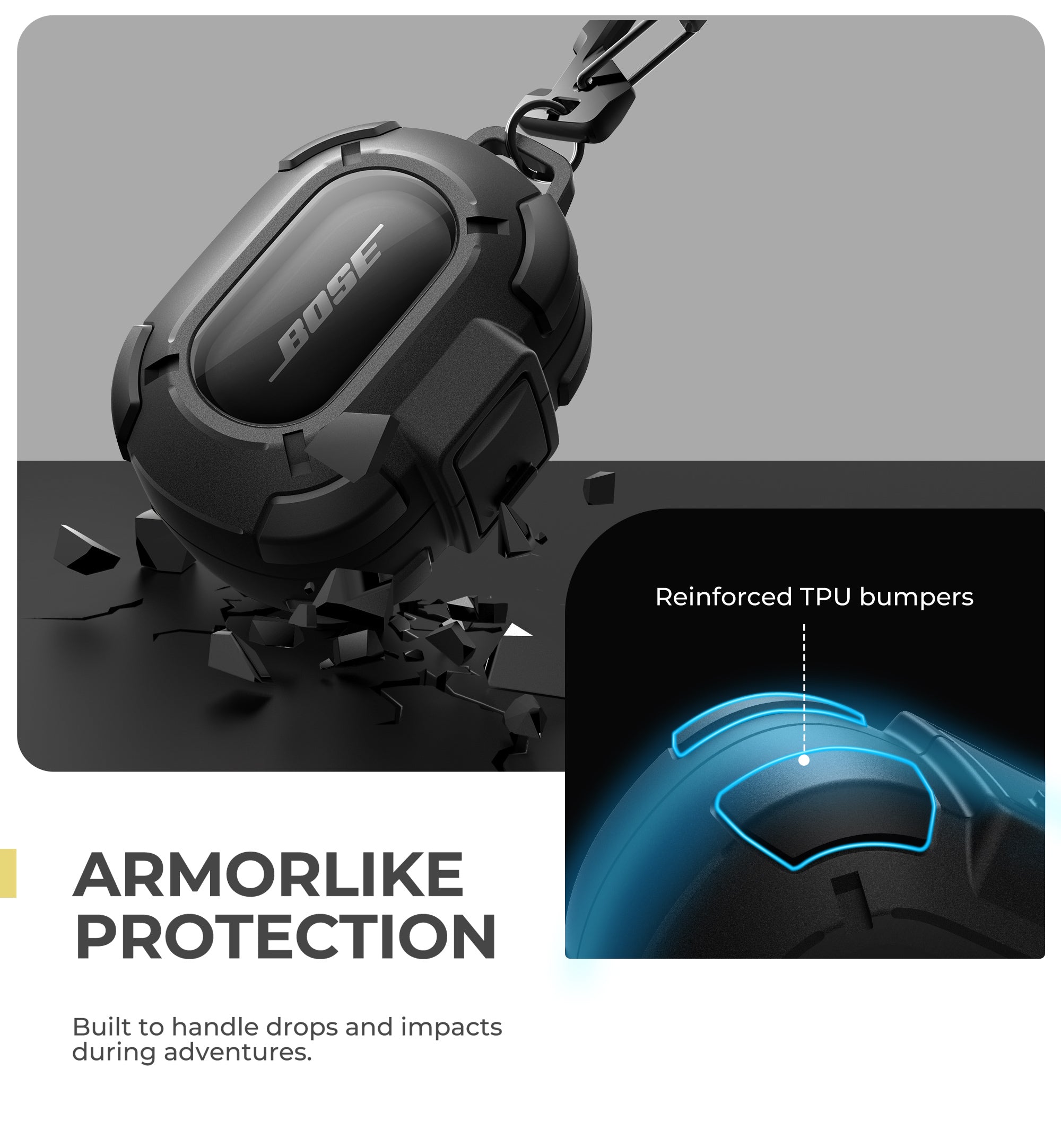 Dexnor Case for Bose QuietComfort Earbuds 2024 with Drop-Proof Lock Shockproof Rugged Bumper Cover with Carabiner Keyring Charger not Included