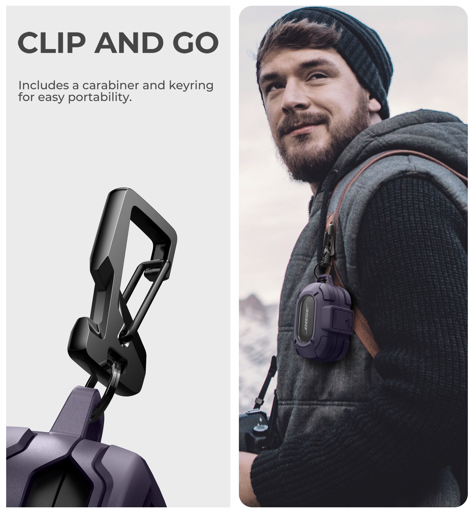 Dexnor Case for Bose QuietComfort Earbuds 2024 with Drop-Proof Lock Shockproof Rugged Bumper Cover with Carabiner Keyring Charger not Included