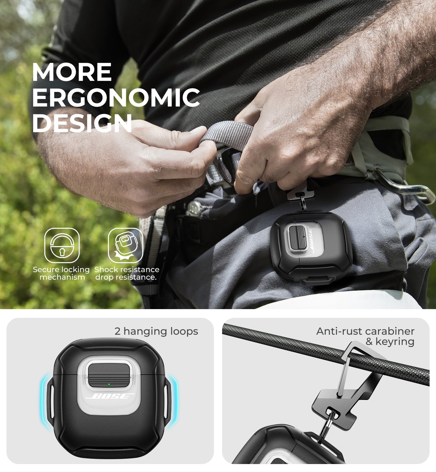 Dexnor Case for Bose QuietComfort Ultra Earbuds 2023 Secure Lock Clip Rugged with Carabiner Keyring