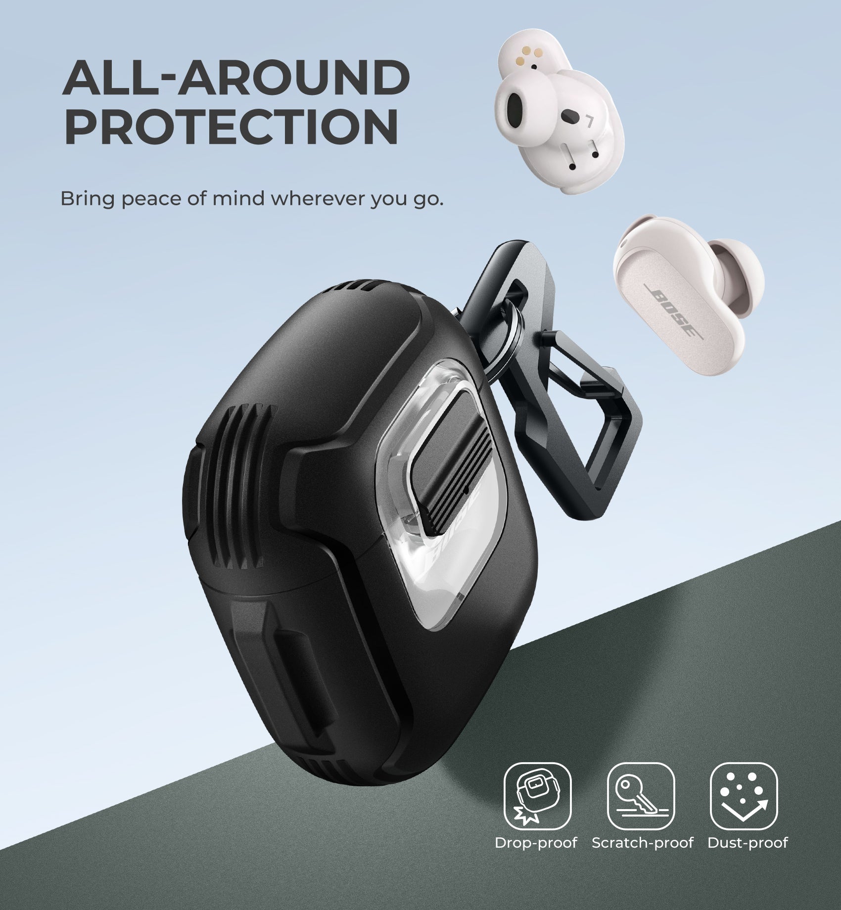 Dexnor Case for Bose QuietComfort Ultra Earbuds 2023 Secure Lock Clip Rugged with Carabiner Keyring