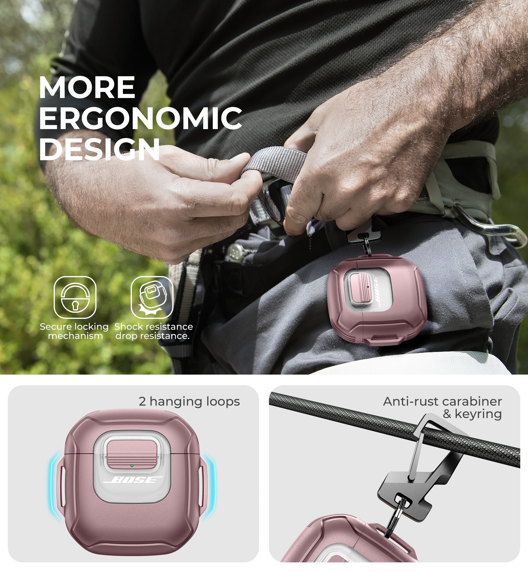 Dexnor Case for Bose QuietComfort Ultra Earbuds 2023 Secure Lock Clip Rugged with Carabiner Keyring
