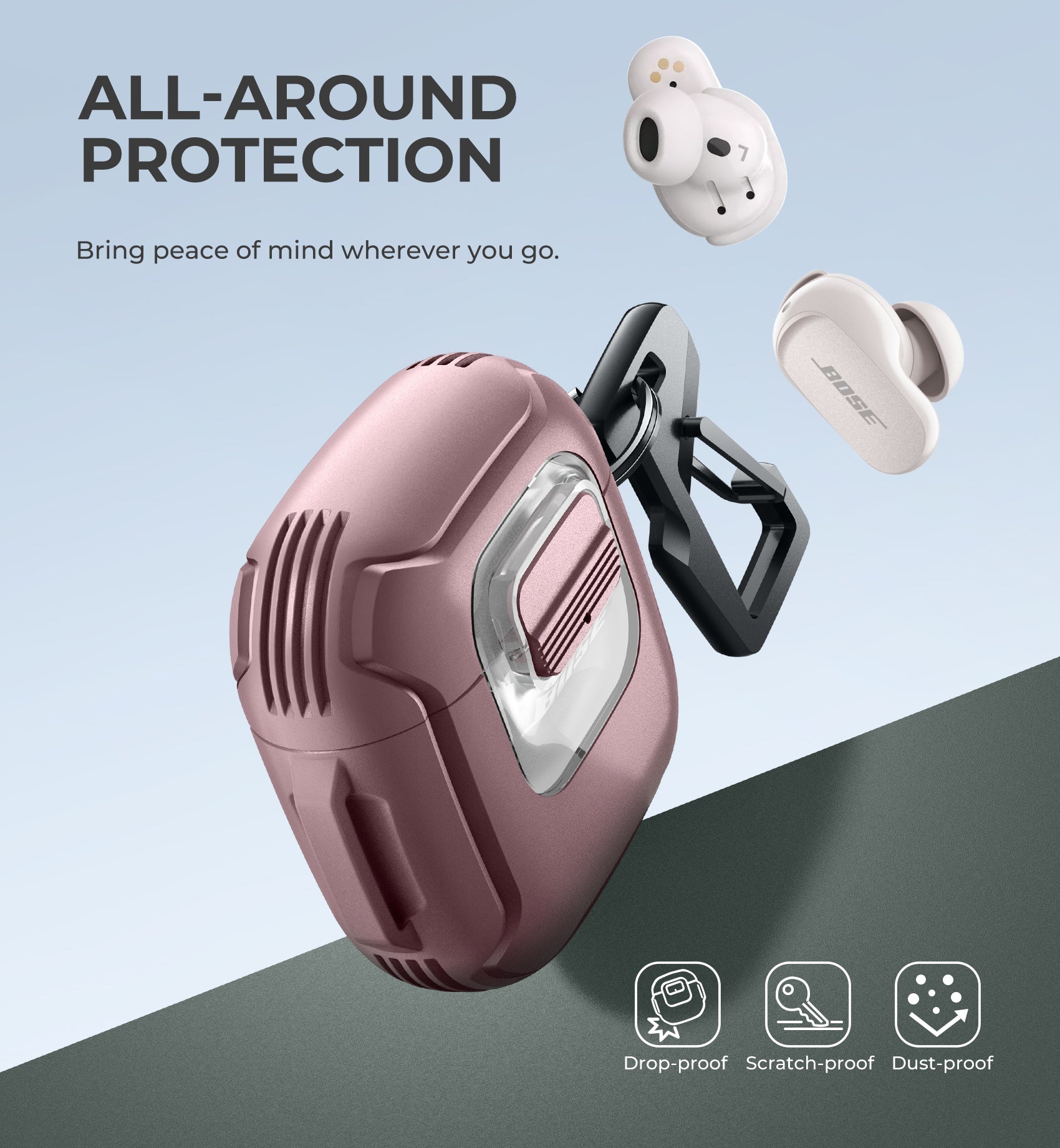 Dexnor Case for Bose QuietComfort Ultra Earbuds 2023 Secure Lock Clip Rugged with Carabiner Keyring