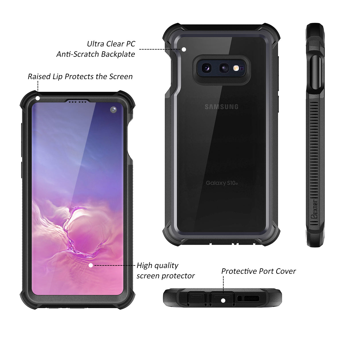Dexnor Case for Samsung Galaxy S10E with Built-in Screen Protector Clear Rugged Full Body Protective Shockproof Hard Back Defender Dual Layer Heavy Duty Bumper Cover