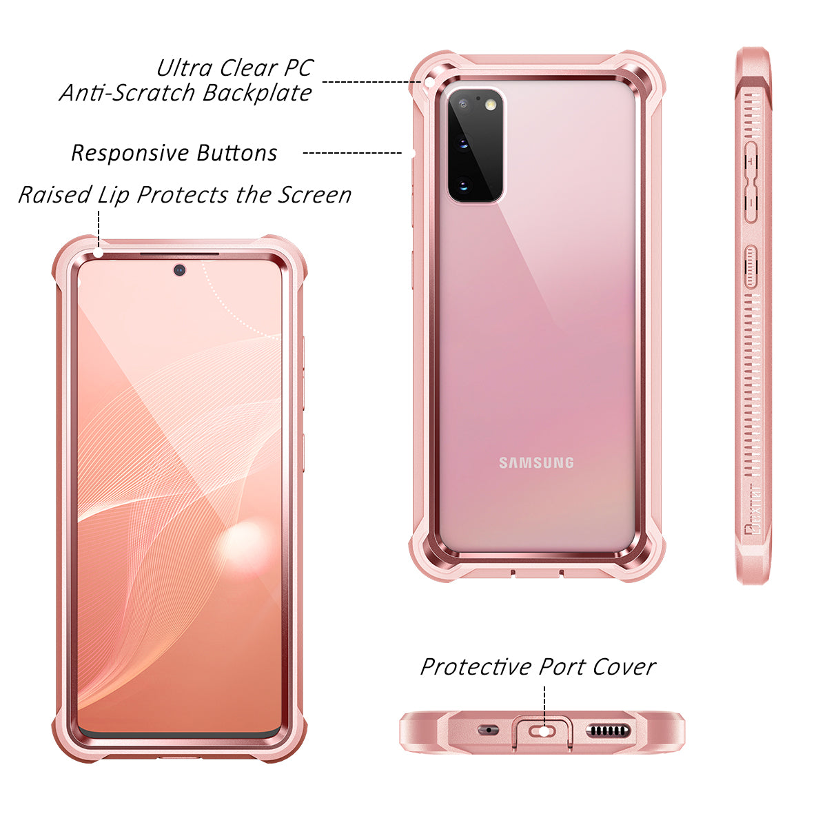 Dexnor Case for Samsung Galaxy S20 with Screen Protector Clear Electroplated Metal 360 Full Body Rugged Protective Shockproof Hard Cover Heavy Duty Defender Bumper