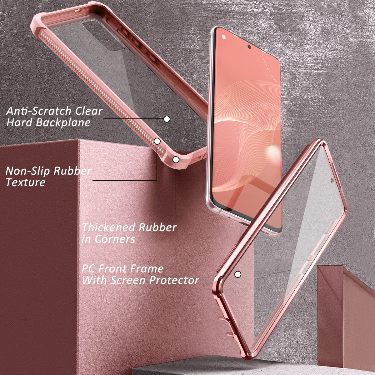 Dexnor Case for Samsung Galaxy S9 Plus with Screen Protector Electroplated Frame Clear Back Cover Rugged 360 Full Body Protective Shockproof Heavy Duty Bumper for Women