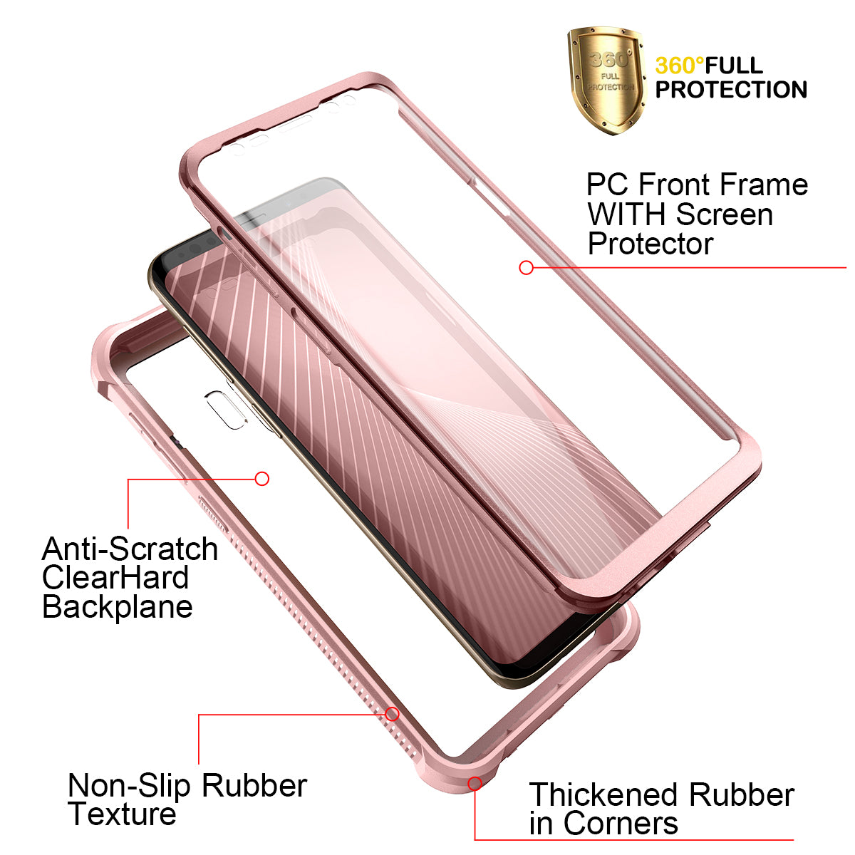 Dexnor Case for Samsung Galaxy S9 with Screen Protector Electroplated Frame Clear Back Cover Rugged 360 Full Body Protective Shockproof Heavy Duty Bumper