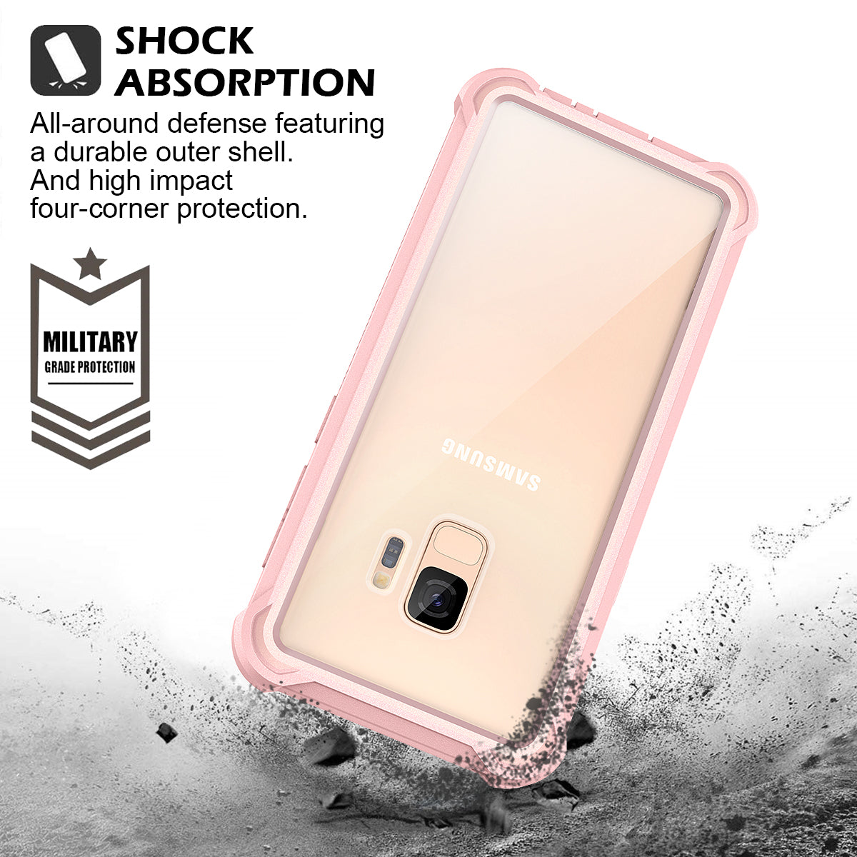 Dexnor Case for Samsung Galaxy S9 with Screen Protector Electroplated Frame Clear Back Cover Rugged 360 Full Body Protective Shockproof Heavy Duty Bumper