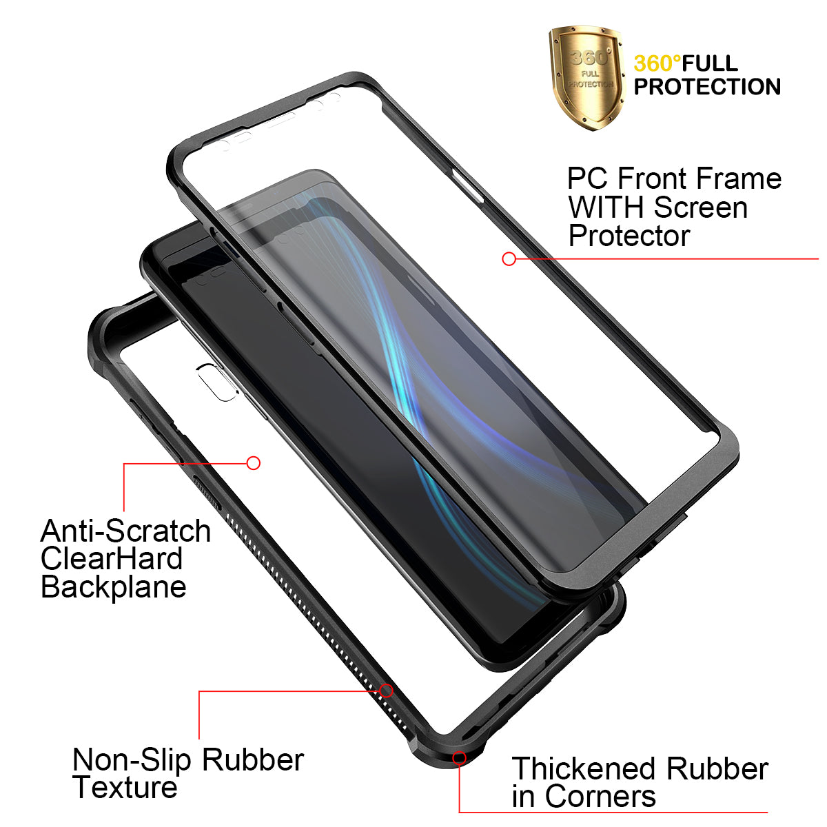 Dexnor Case for Galaxy S9 Plus with Screen Protector Clear Military Grade Rugged 360 Full Body Protective Shockproof Hard Back Cover Defender Heavy Duty Bumper