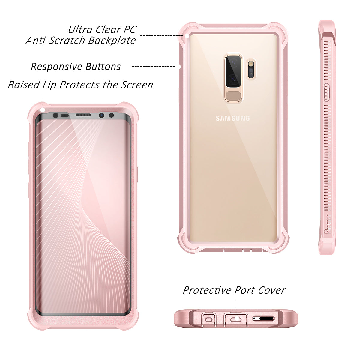 Dexnor Case for Galaxy S9 Plus with Screen Protector Clear Military Grade Rugged 360 Full Body Protective Shockproof Hard Back Cover Defender Heavy Duty Bumper